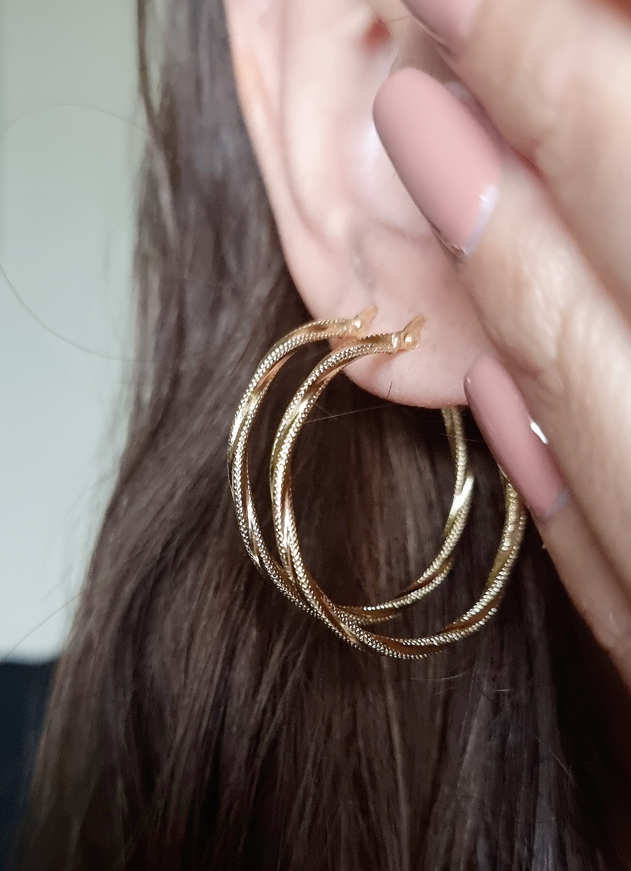 18K Pure Gold Twisted Round Earring Set