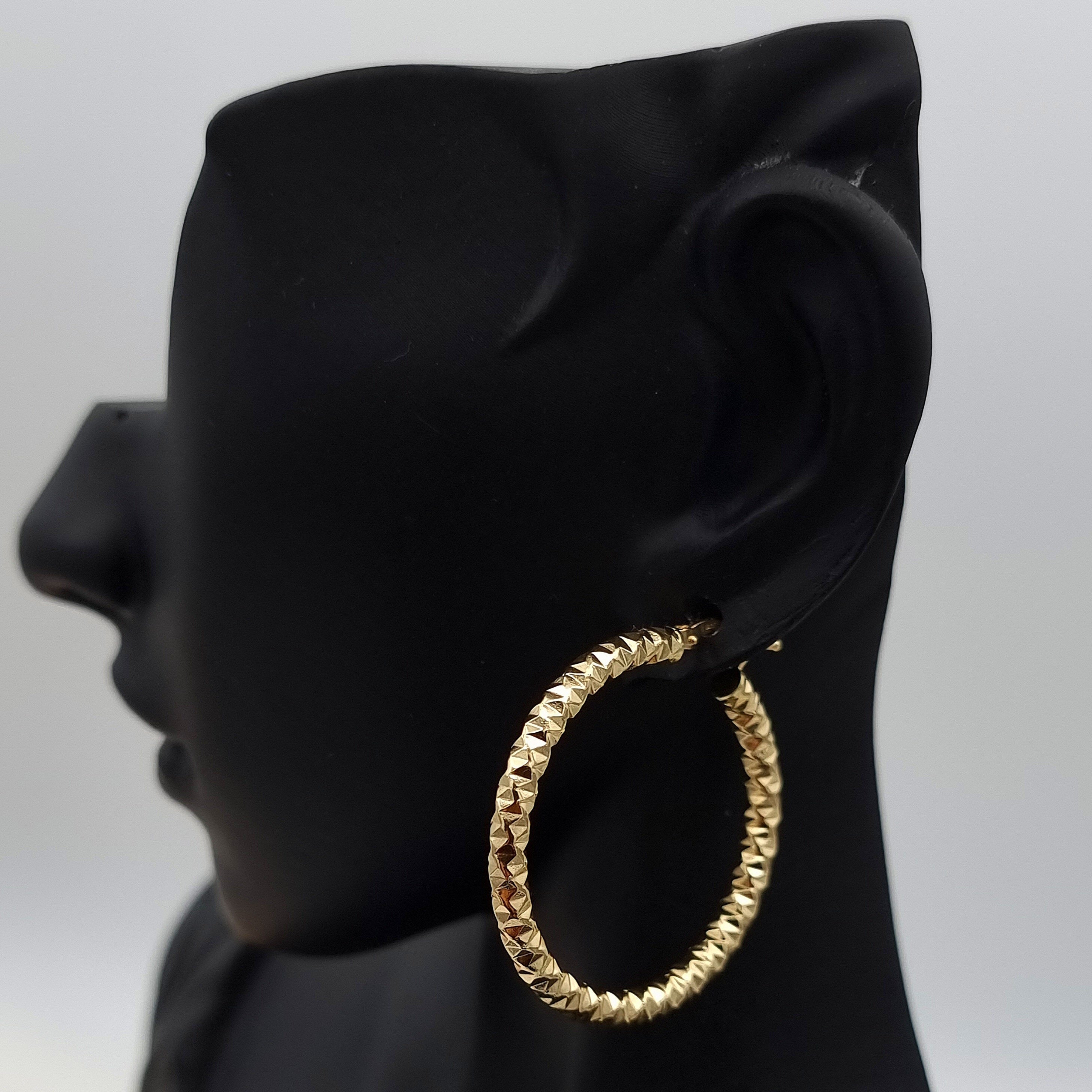 18K Pure Gold Round Earring Set