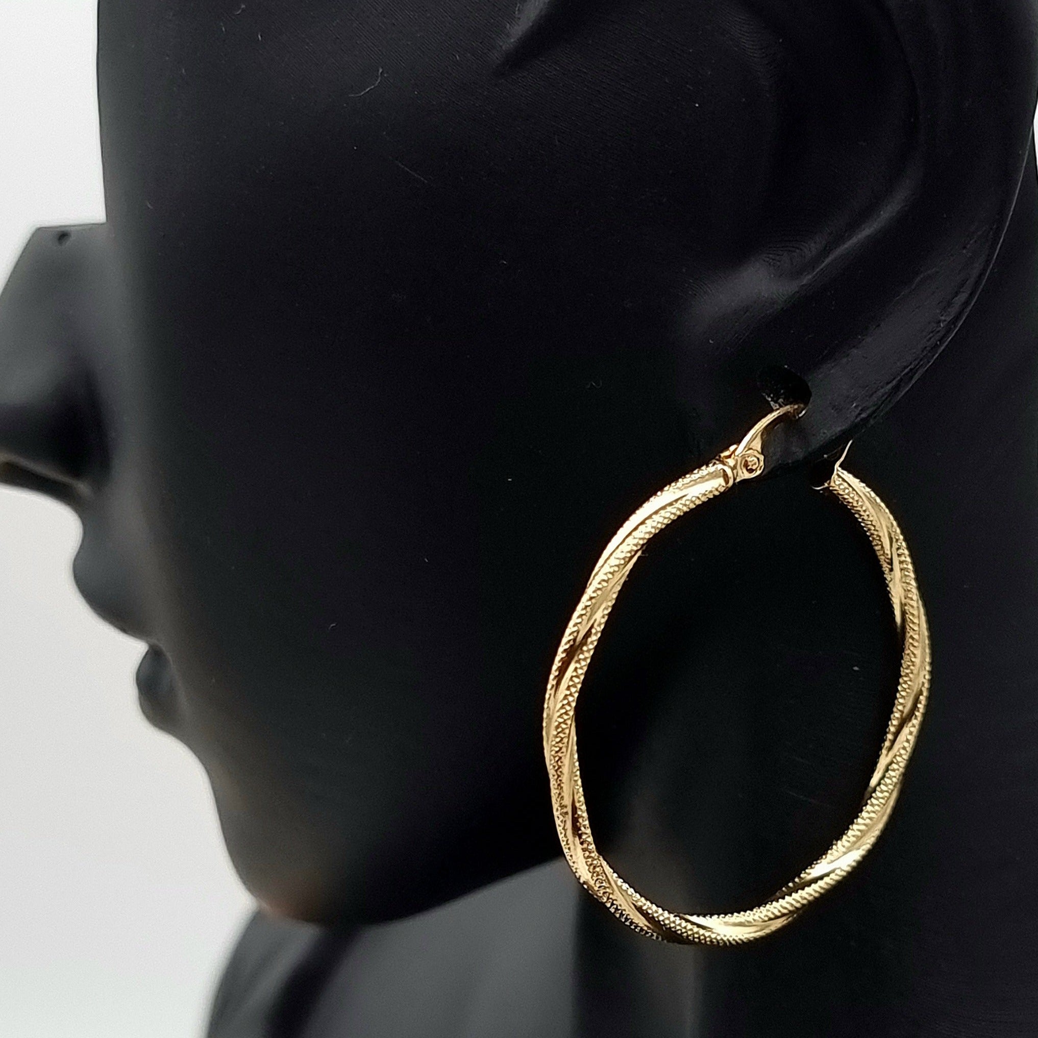 18K Pure Gold Twisted Round Earring Set