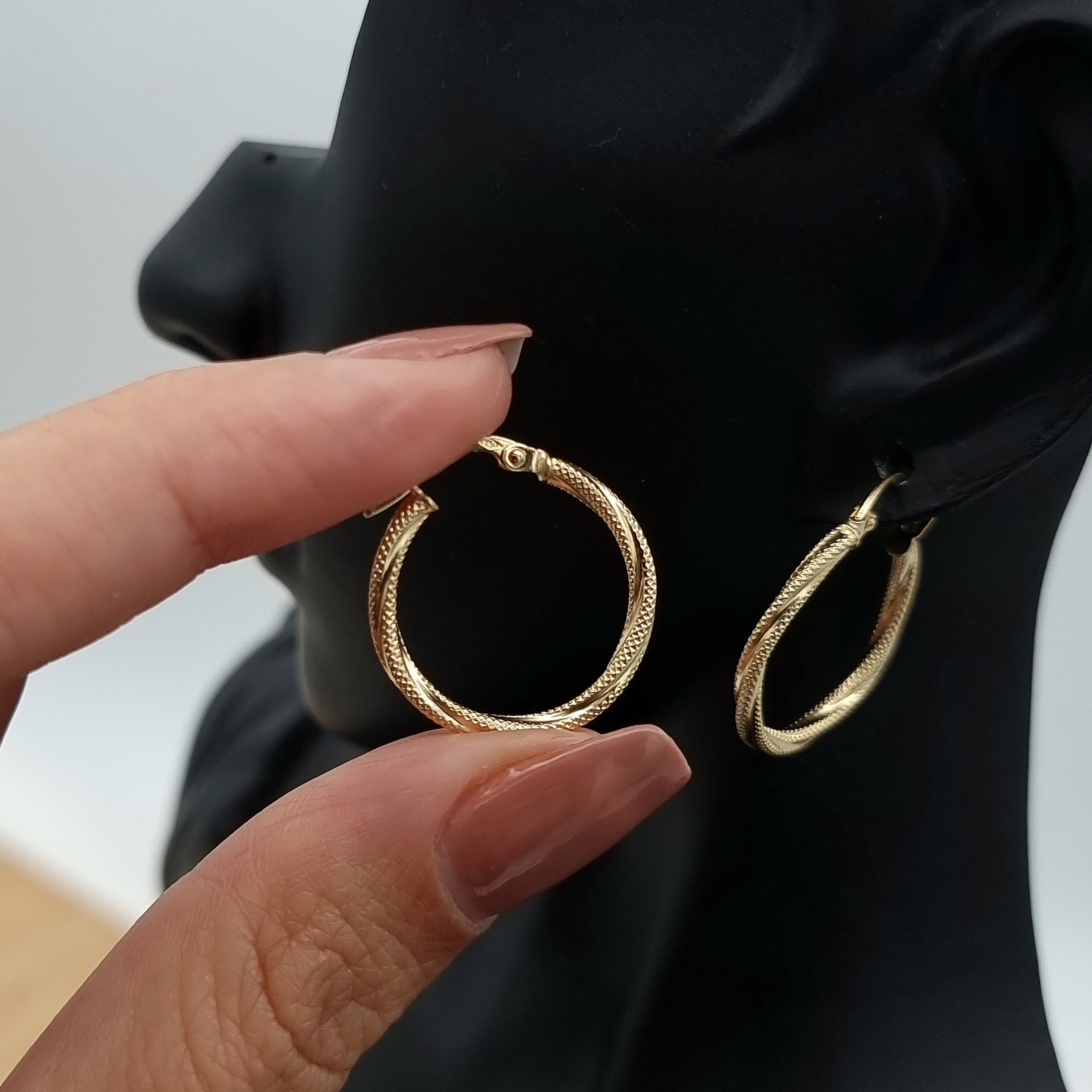 18K Pure Gold Twisted Round Earring Set