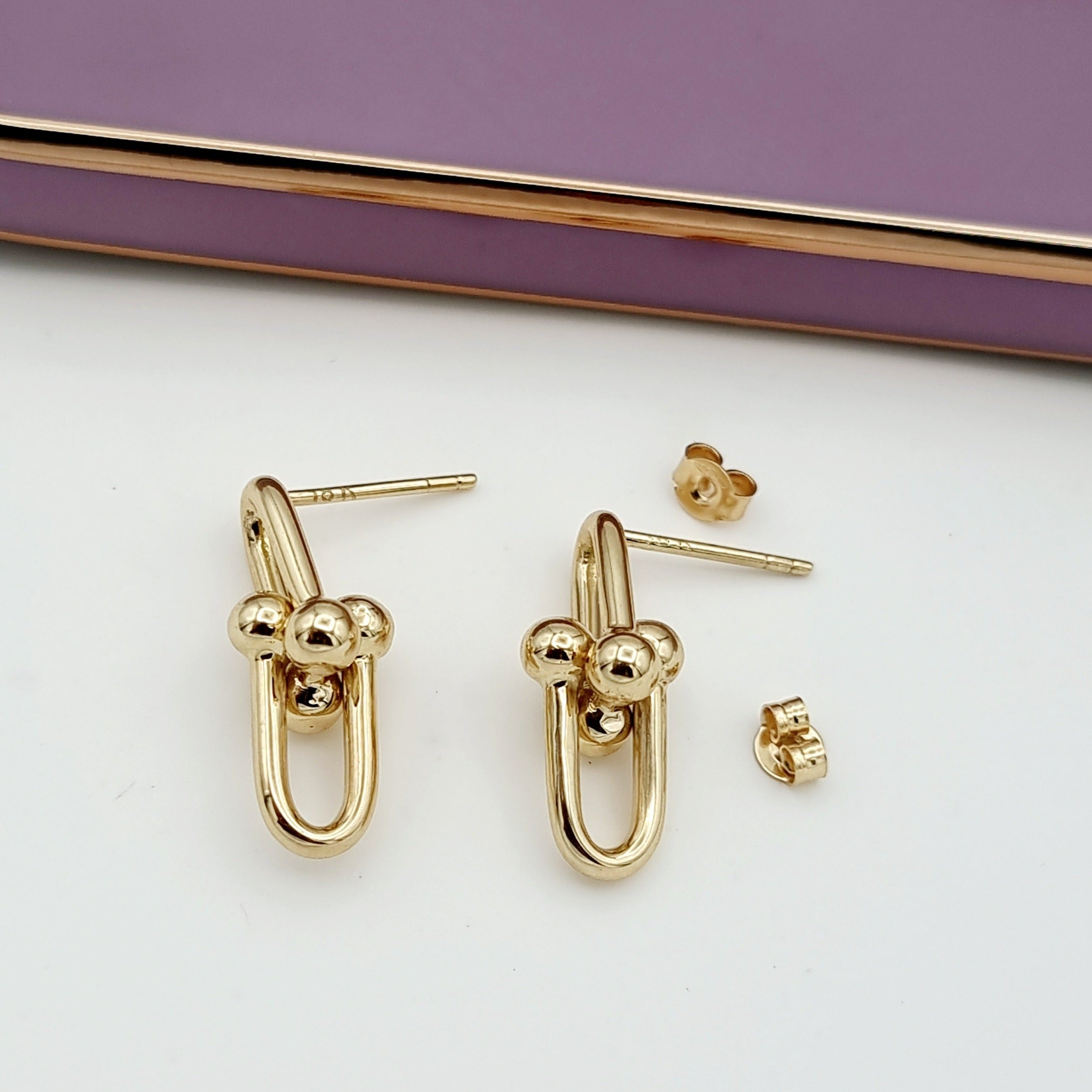 18K Pure Gold U-Link Earring Set