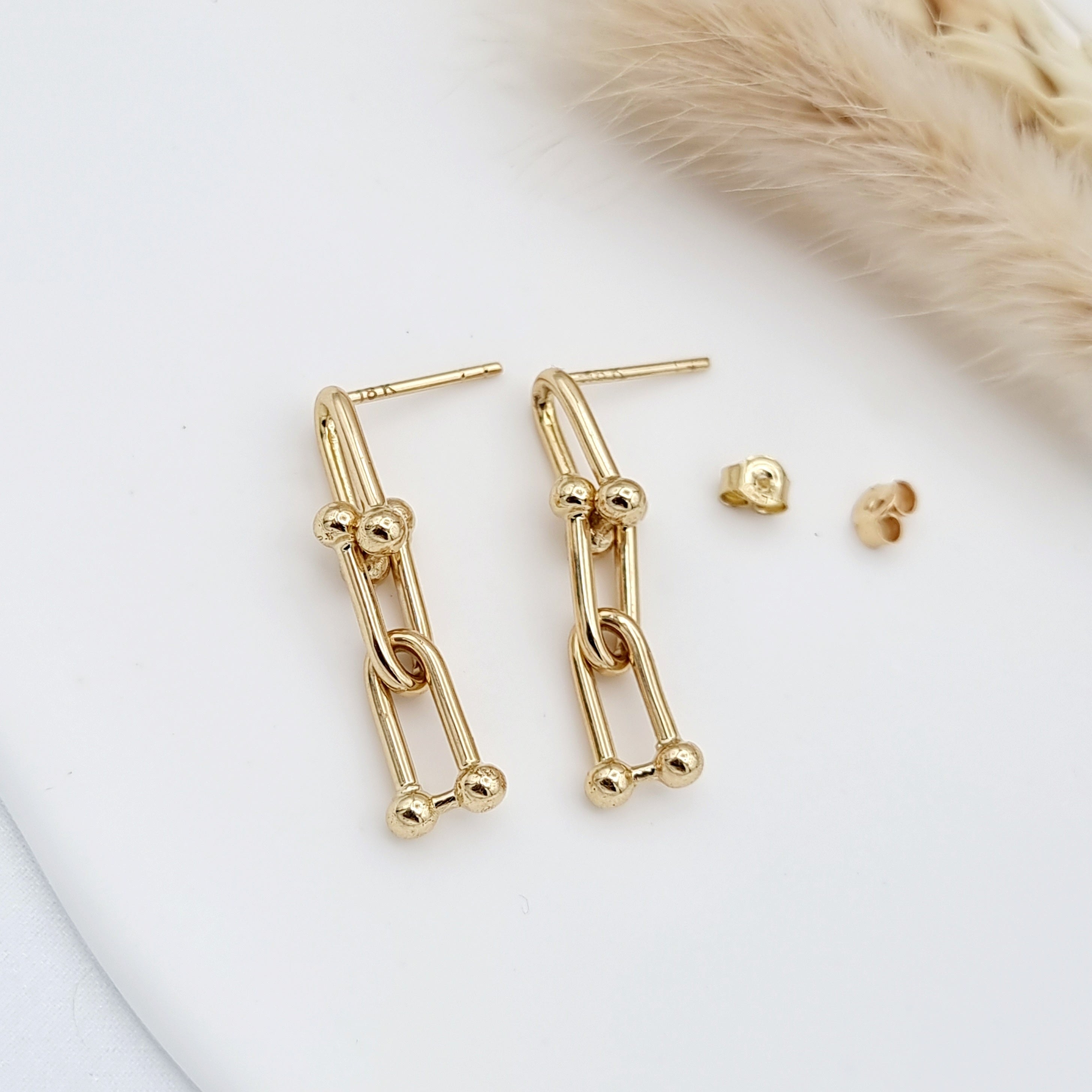 18K Pure Gold U-Link Hanging Earring Set