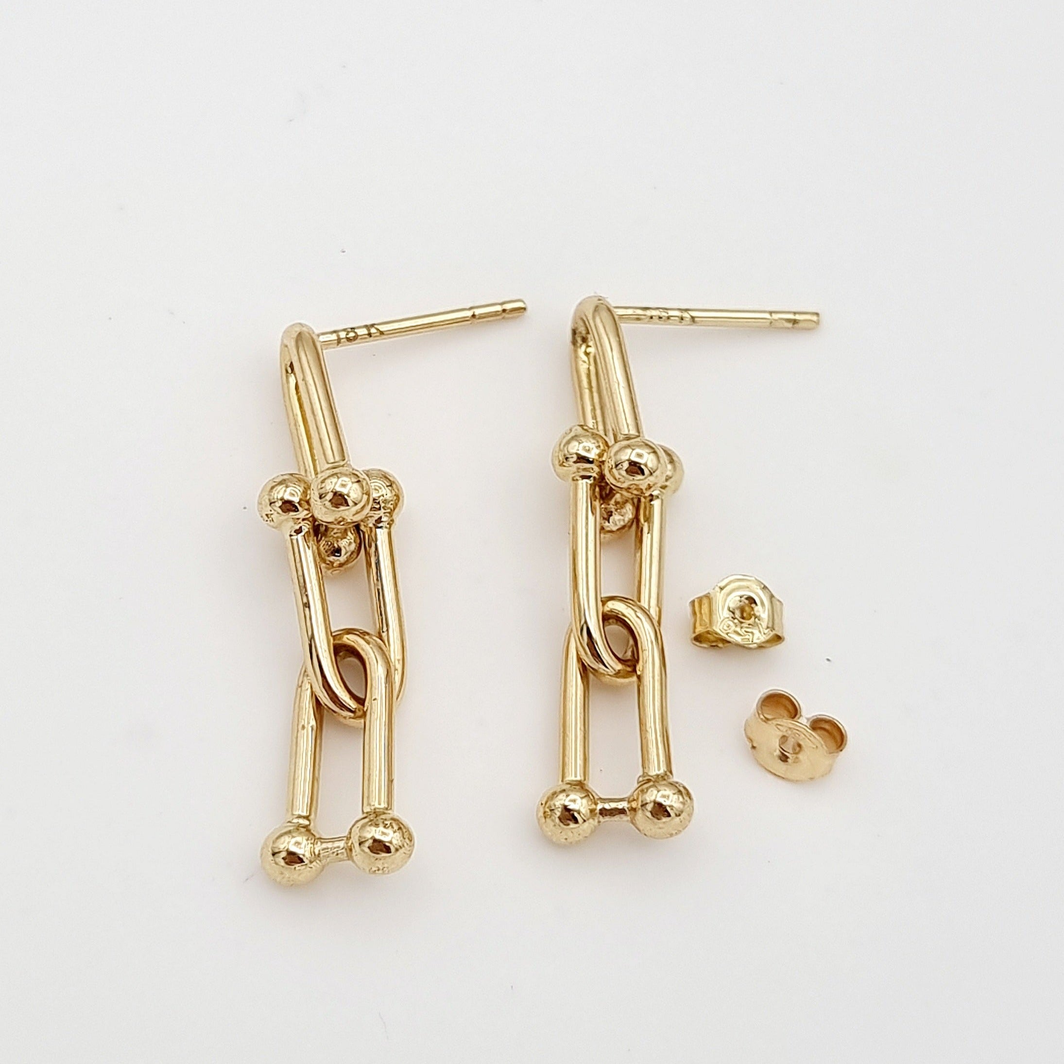 18K Pure Gold U-Link Hanging Earring Set