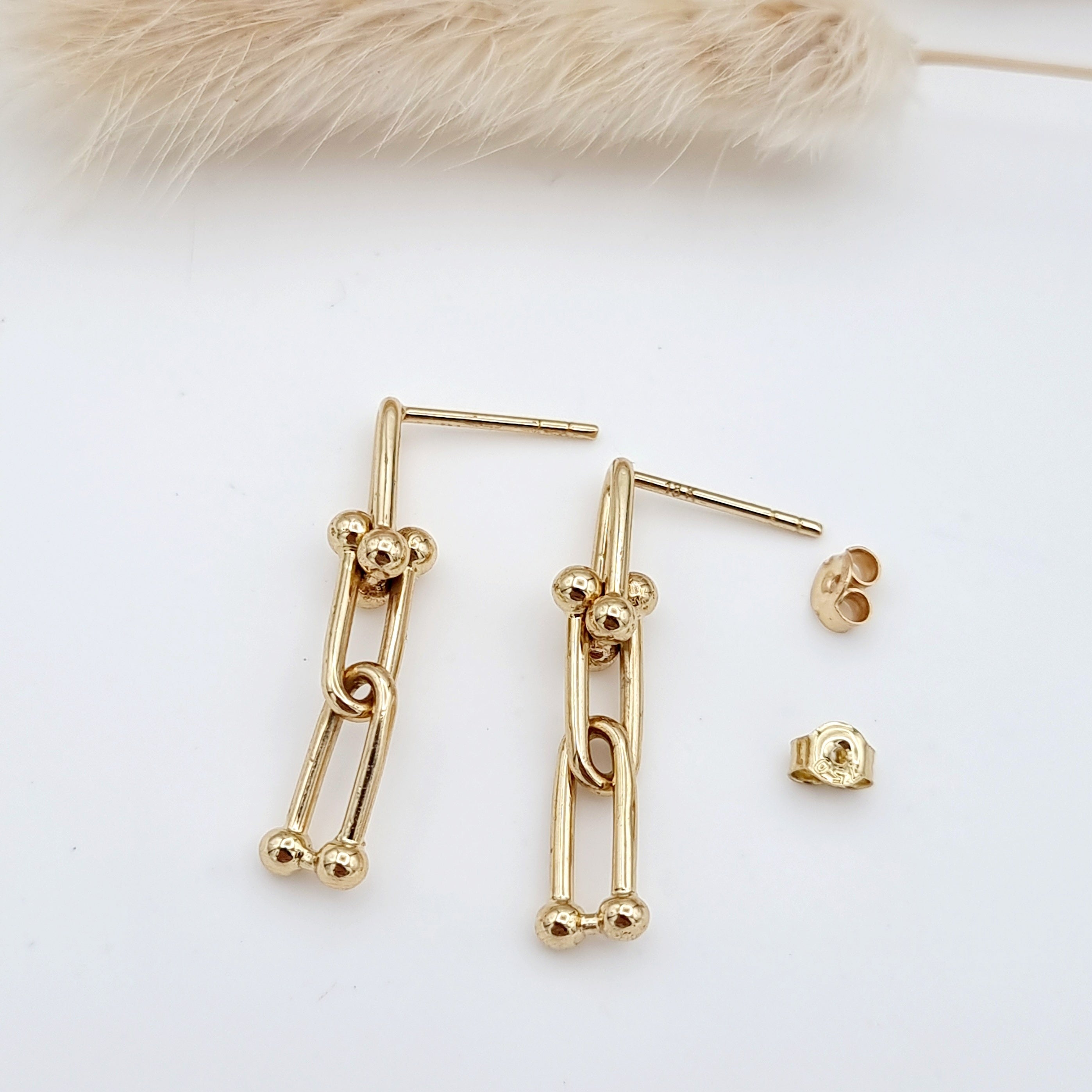 18K Pure Gold U-Link Hanging Earring Set