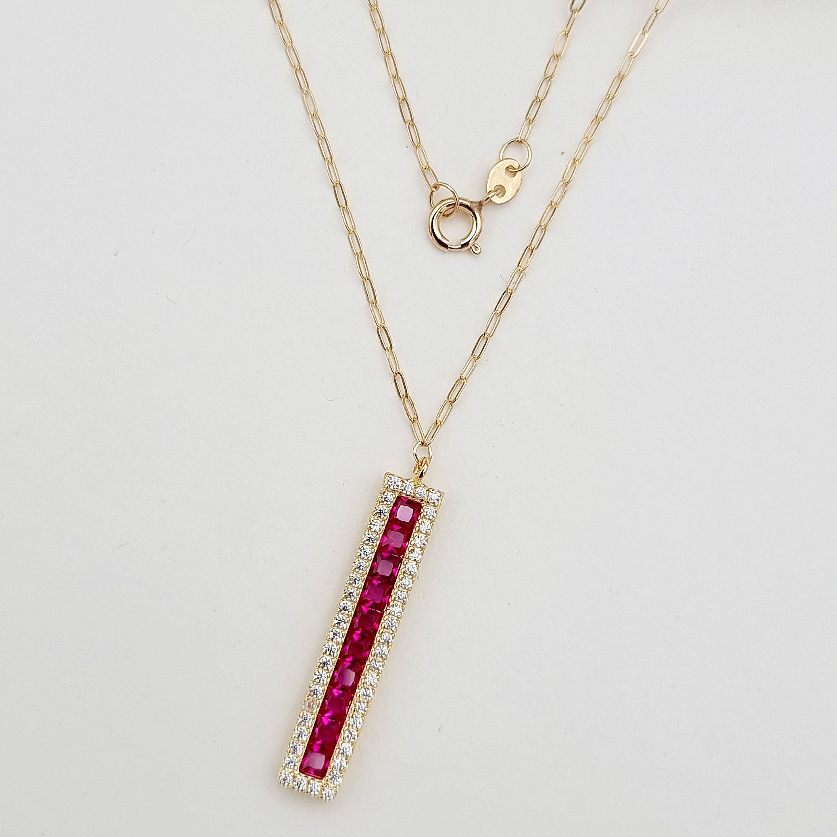 18K Pure Gold Pink Long Stone Necklace