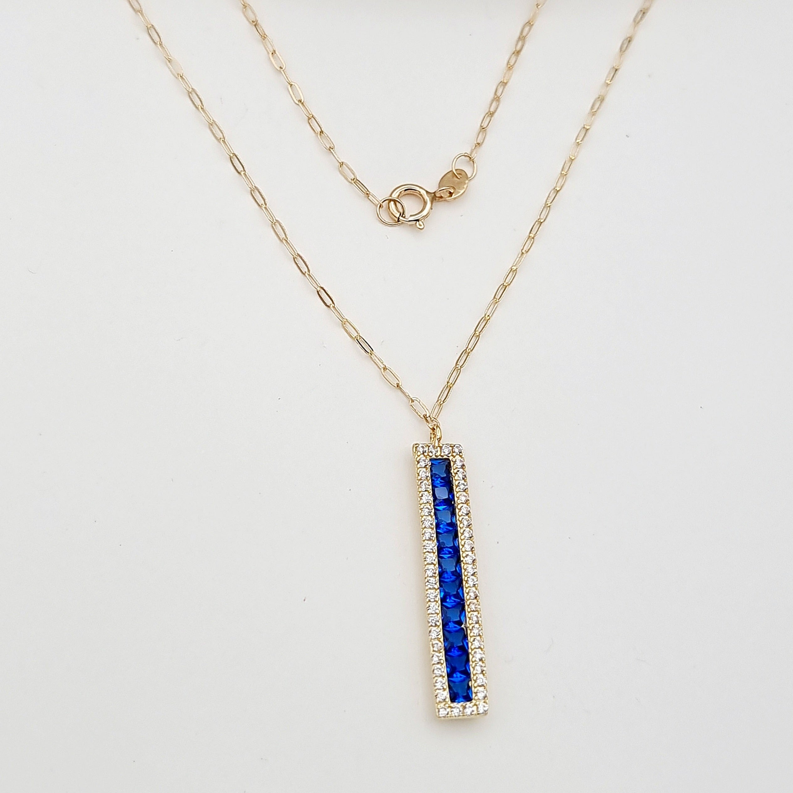 18K Pure Gold Blue Long Stone Necklace