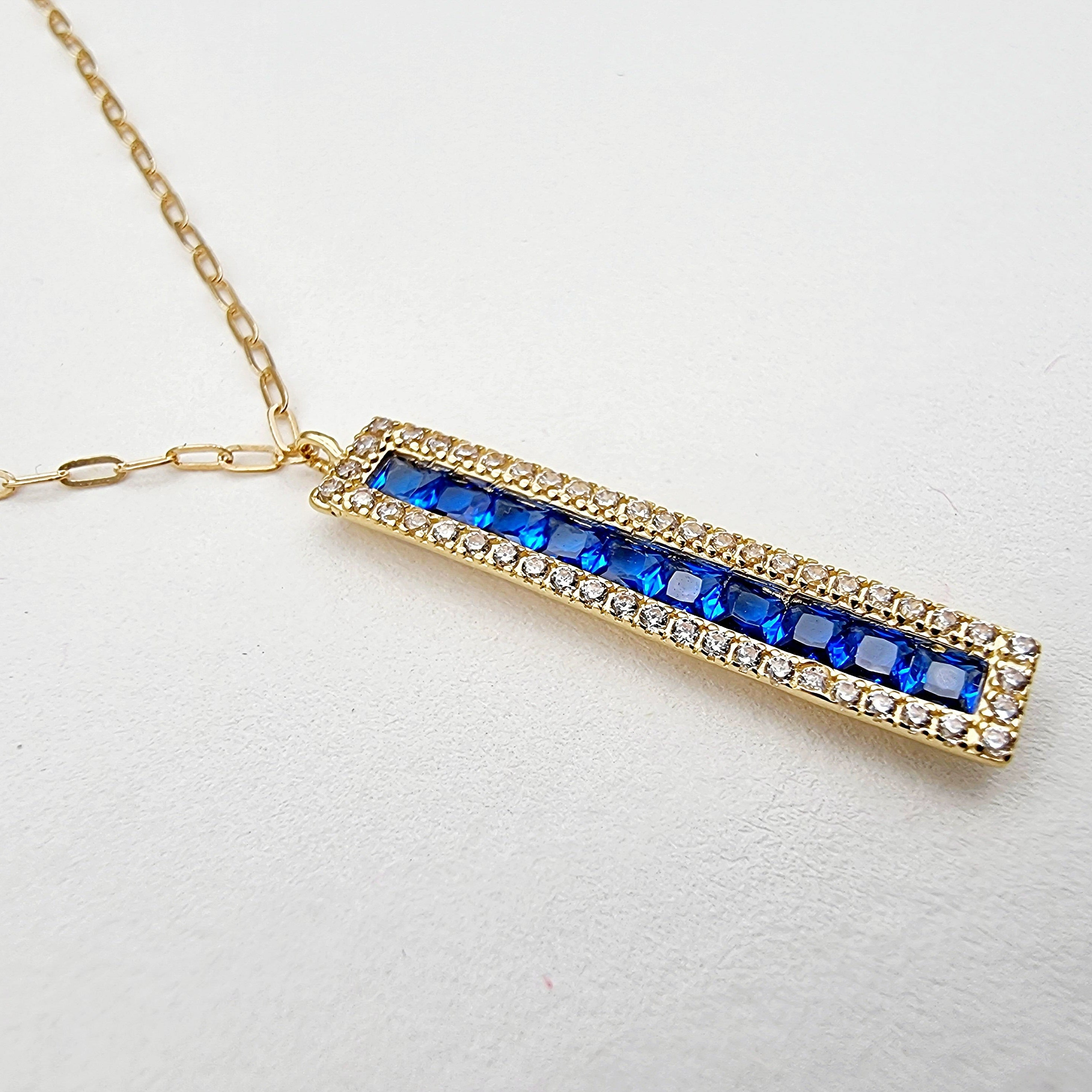 18K Pure Gold Blue Long Stone Necklace