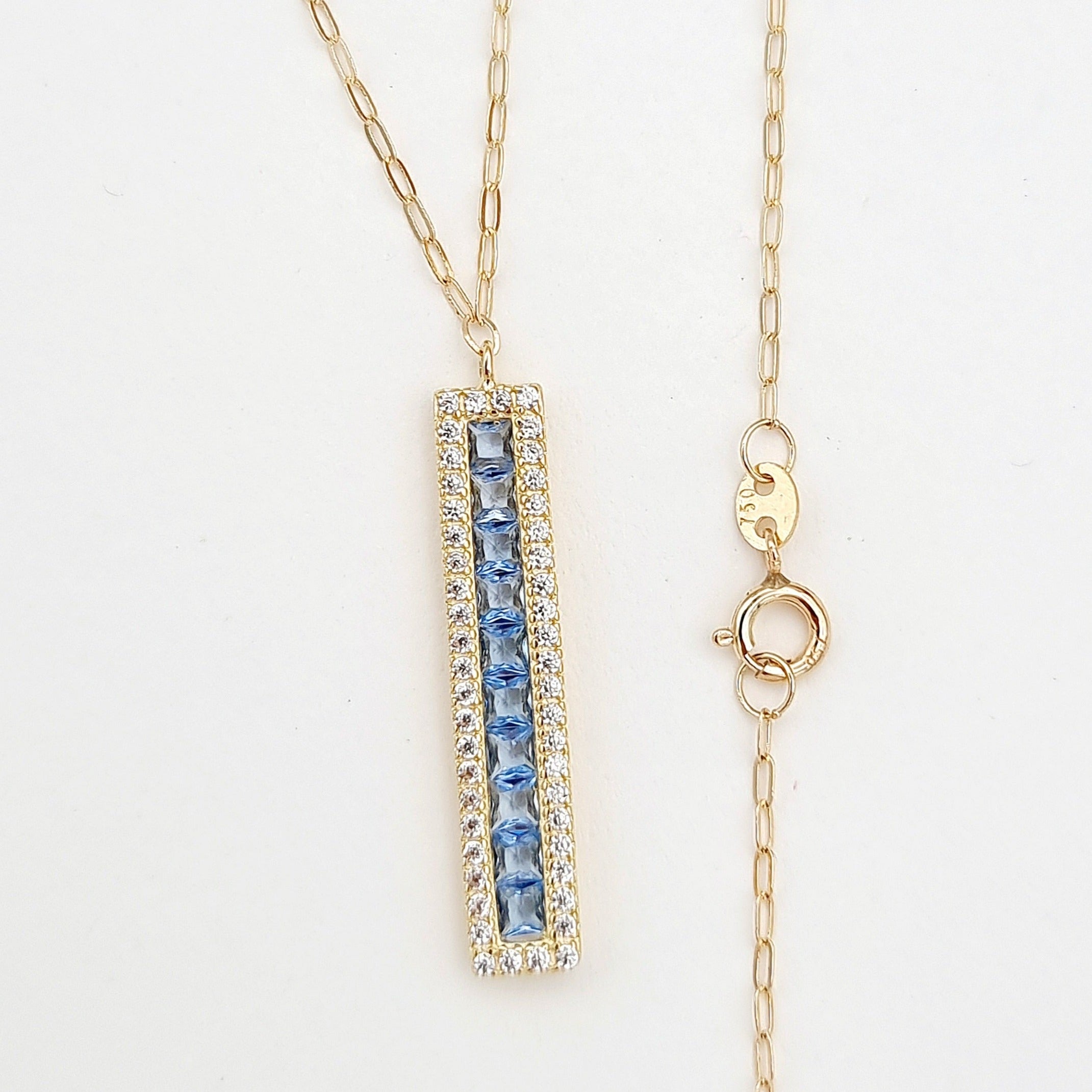 18K Pure Gold Light Blue Long Stone Necklace