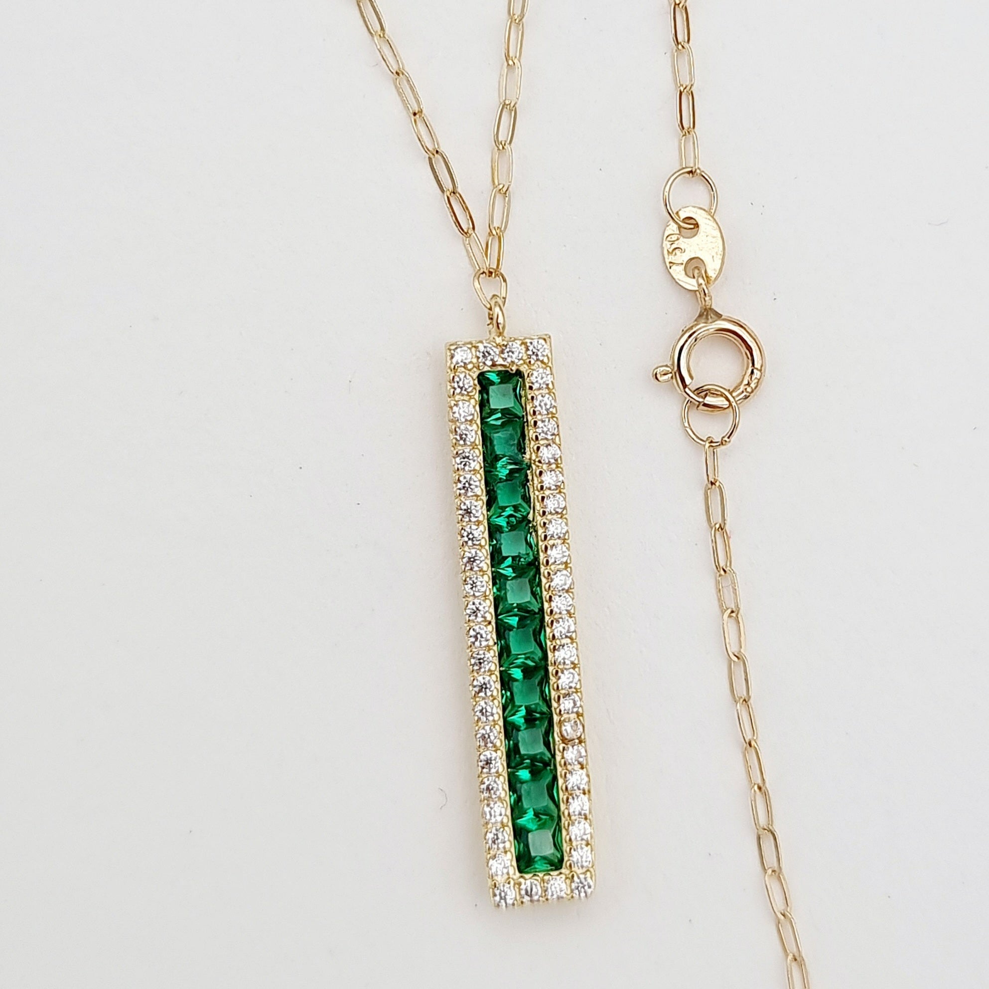 18K Pure Gold Green Long Stone Necklace