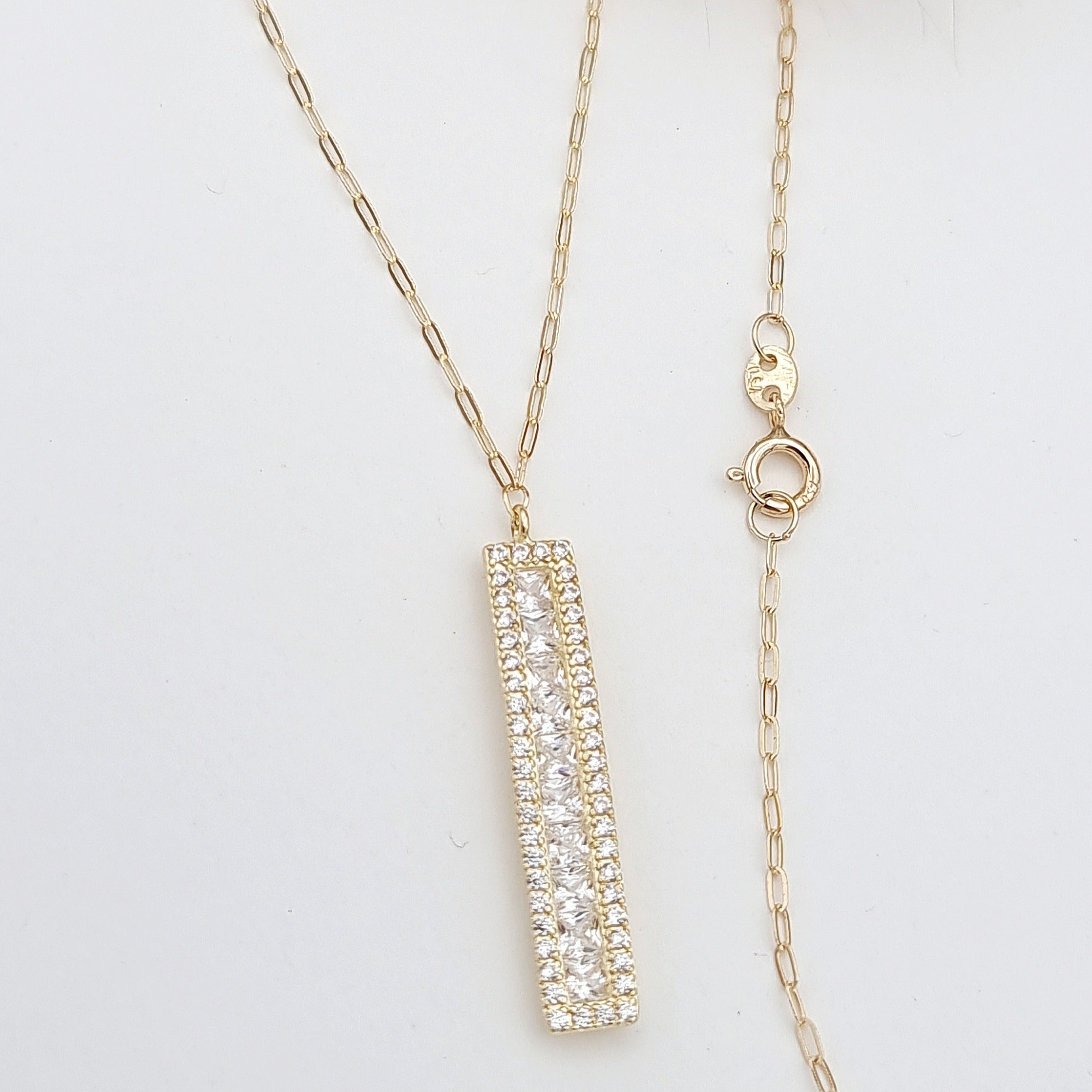 18K Pure Gold White Long Stone Necklace