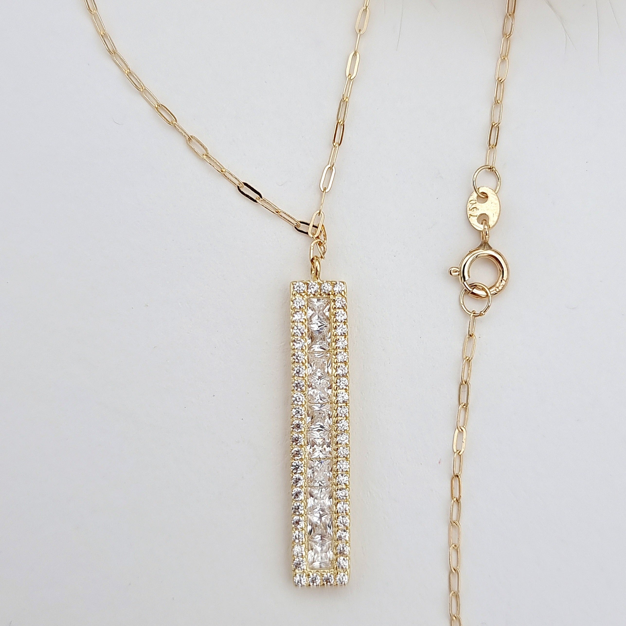 18K Pure Gold White Long Stone Necklace