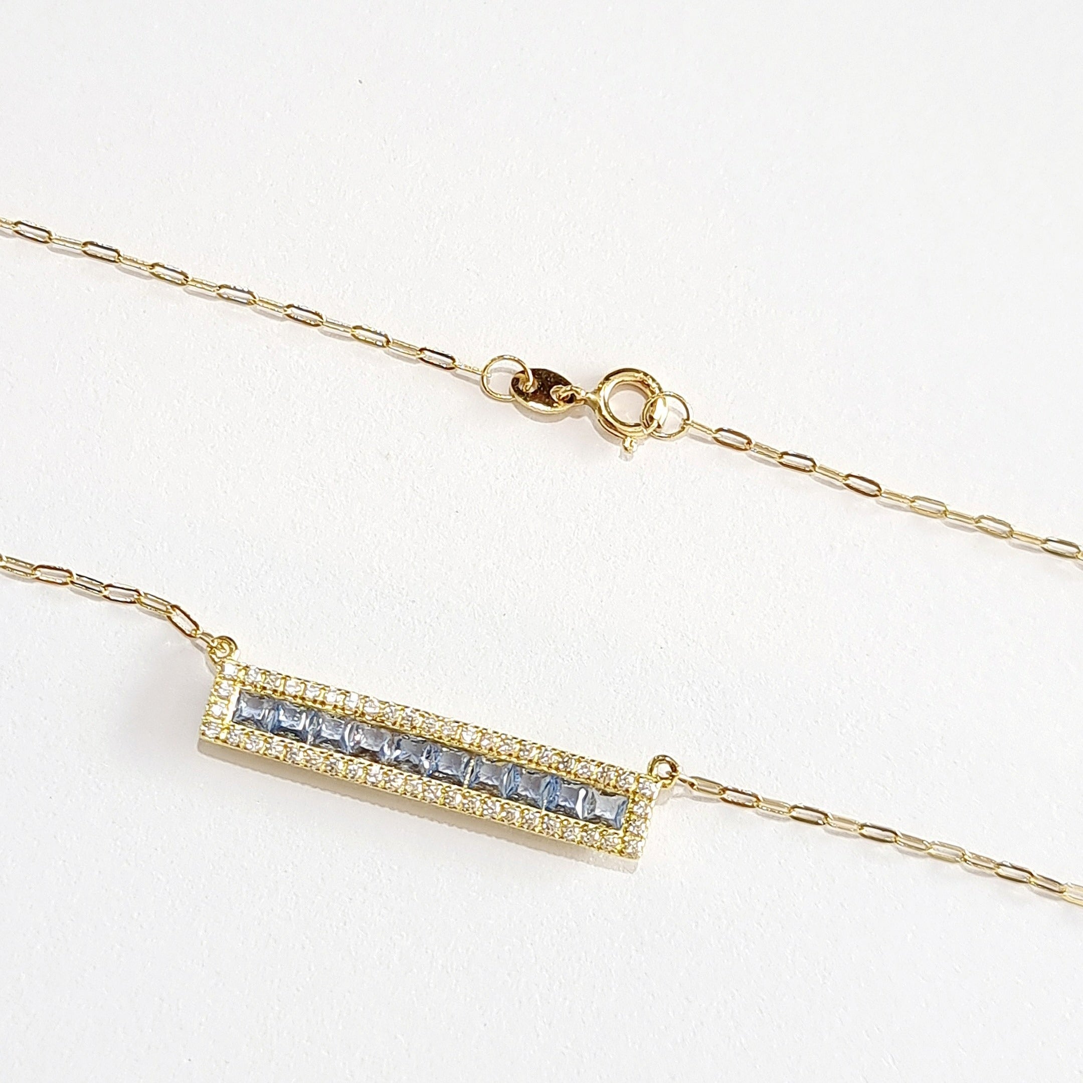 18K Pure Gold Light Blue Long Stone Necklace