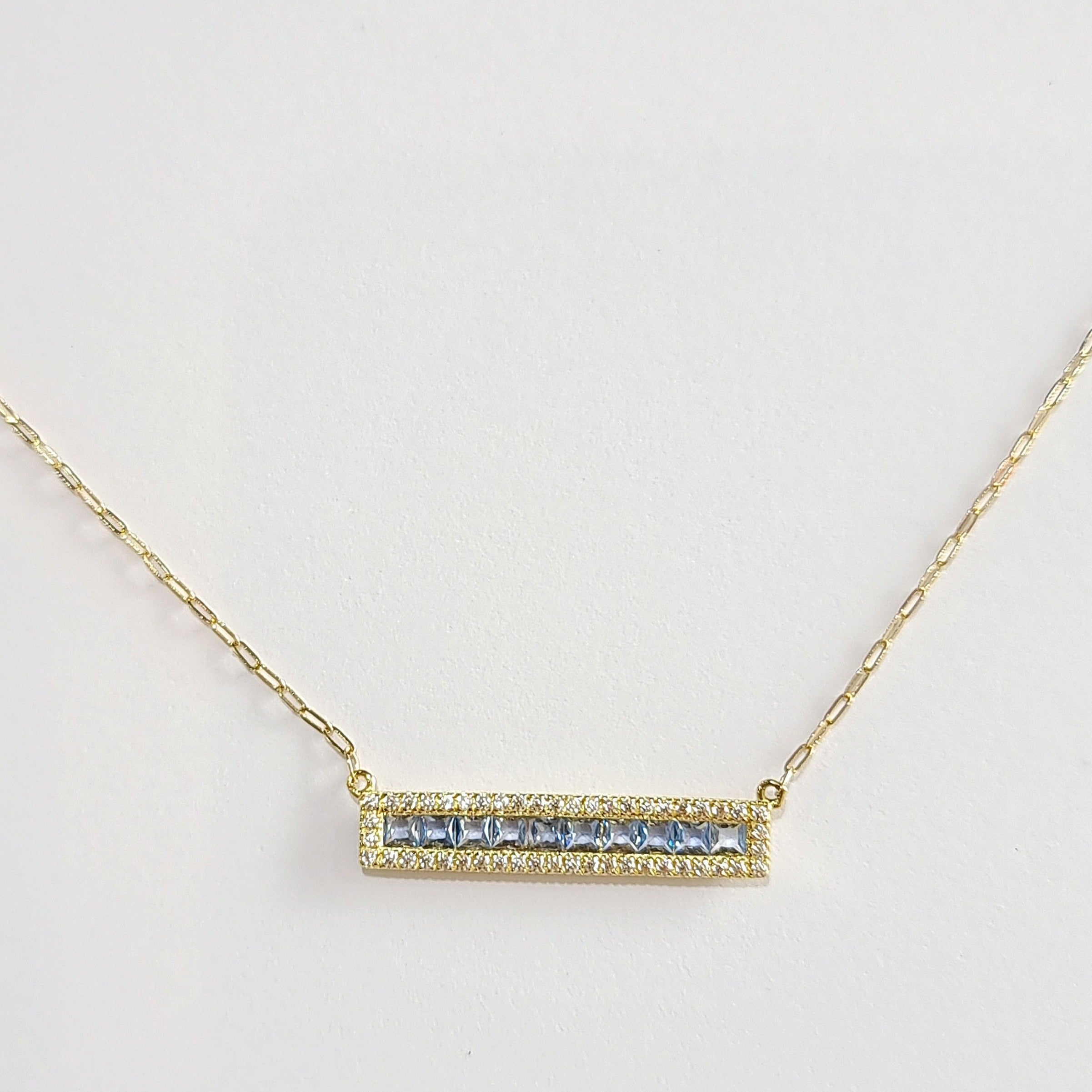 18K Pure Gold Light Blue Long Stone Necklace