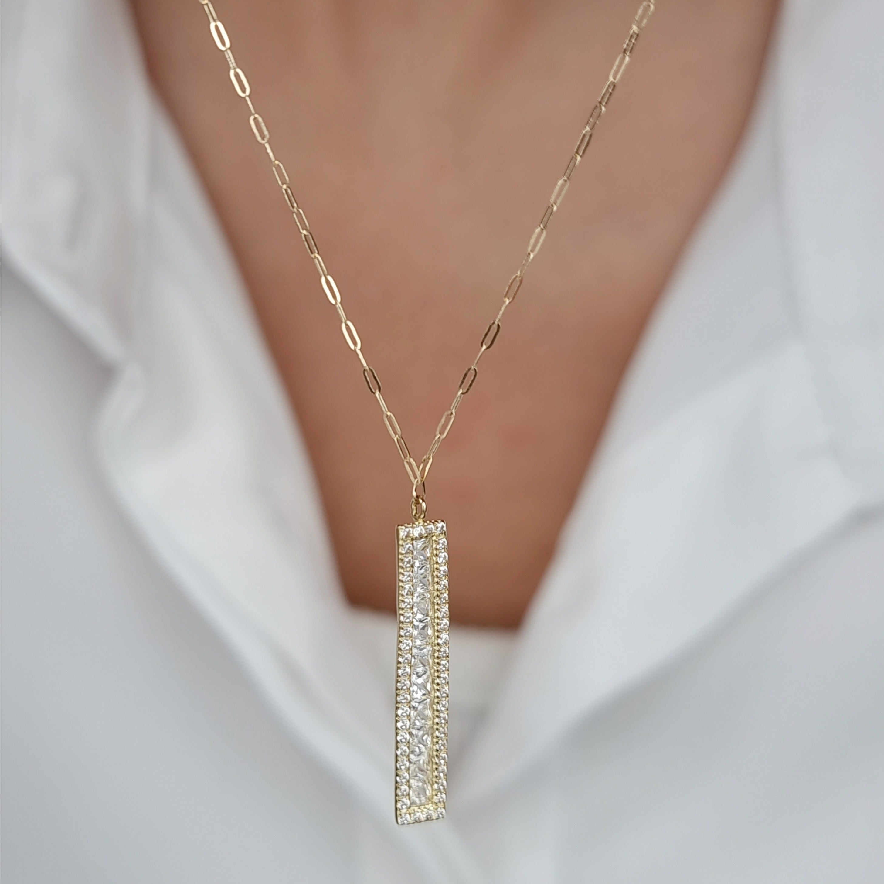 18K Pure Gold White Long Stone Necklace