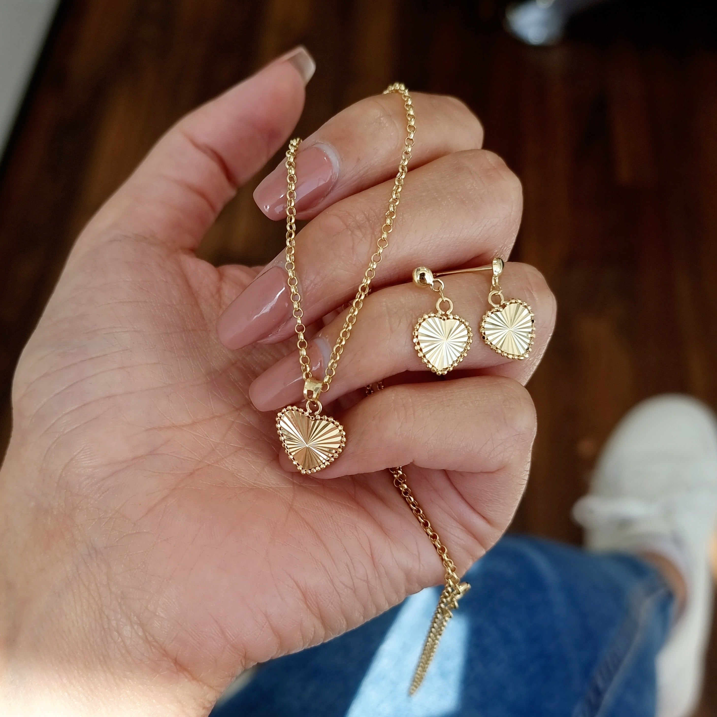 18K Pure Gold Heart Jewelry Set