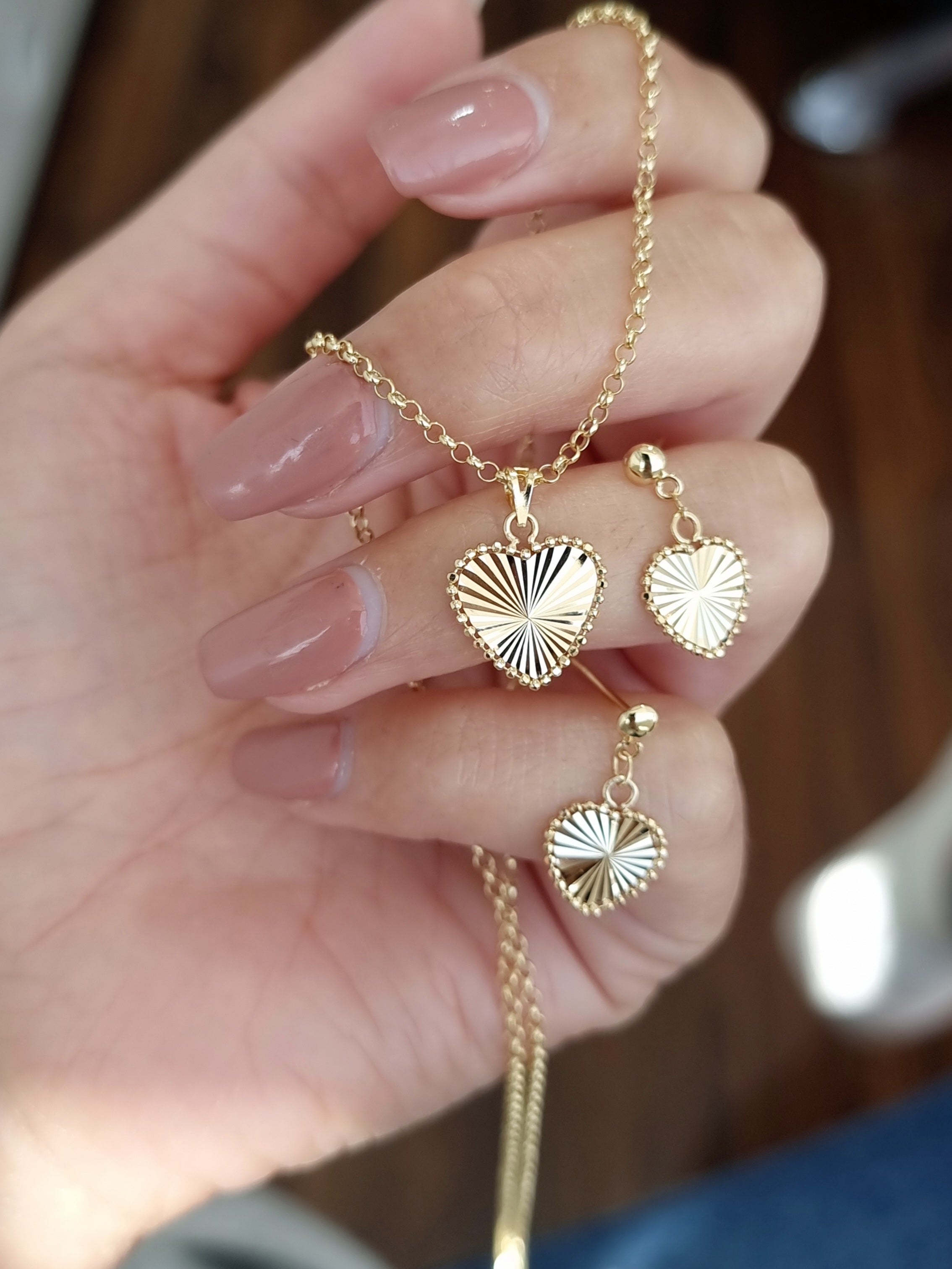 18K Pure Gold Heart Jewelry Set