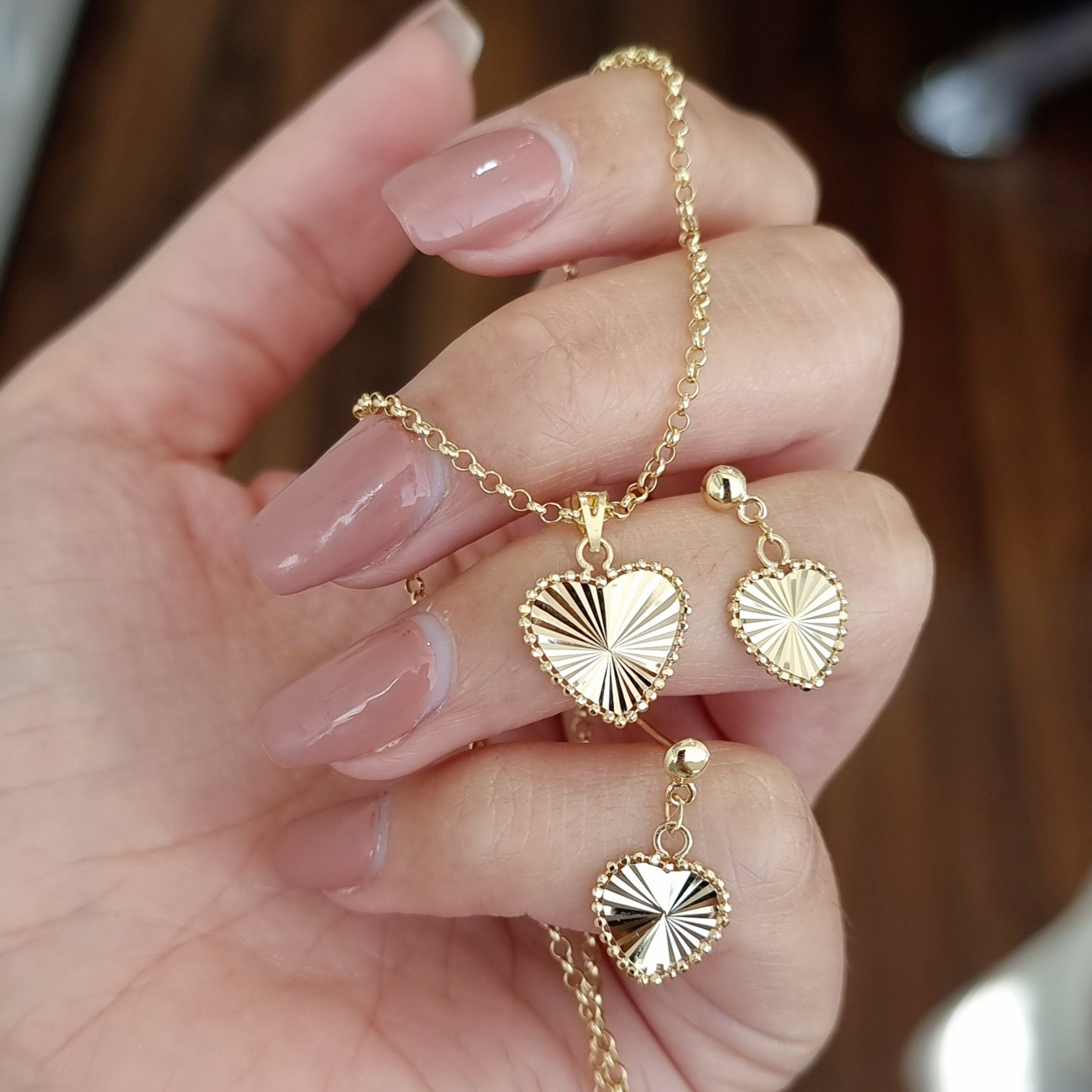 18K Pure Gold Heart Jewelry Set