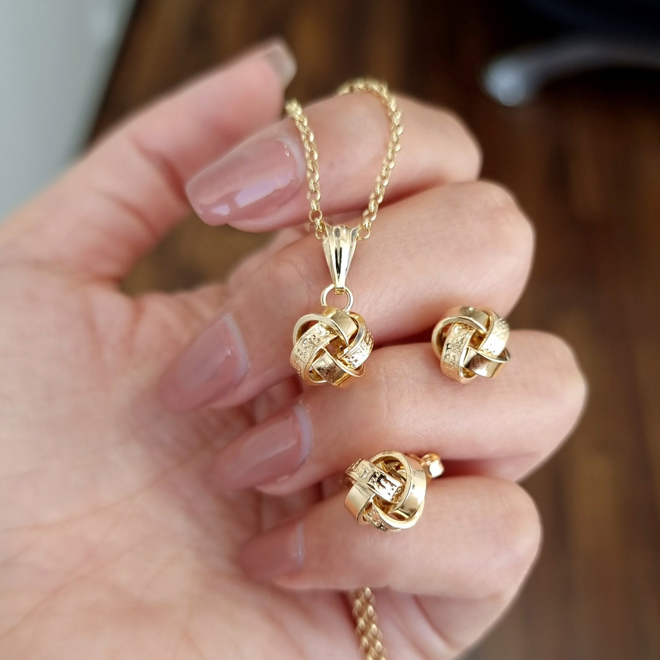 18K Pure Gold Twisted Knot Jewelry Set