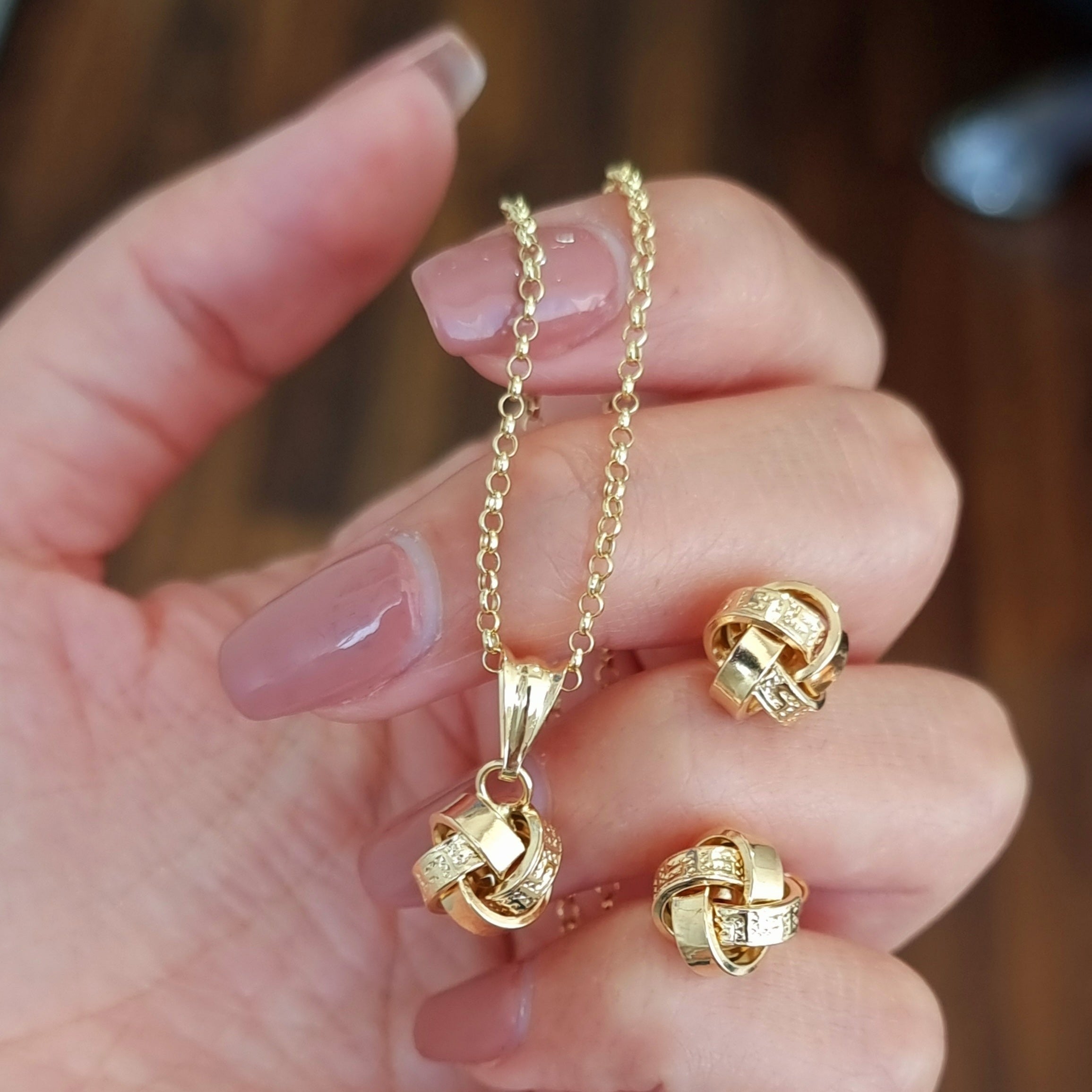 18K Pure Gold Twisted Knot Jewelry Set