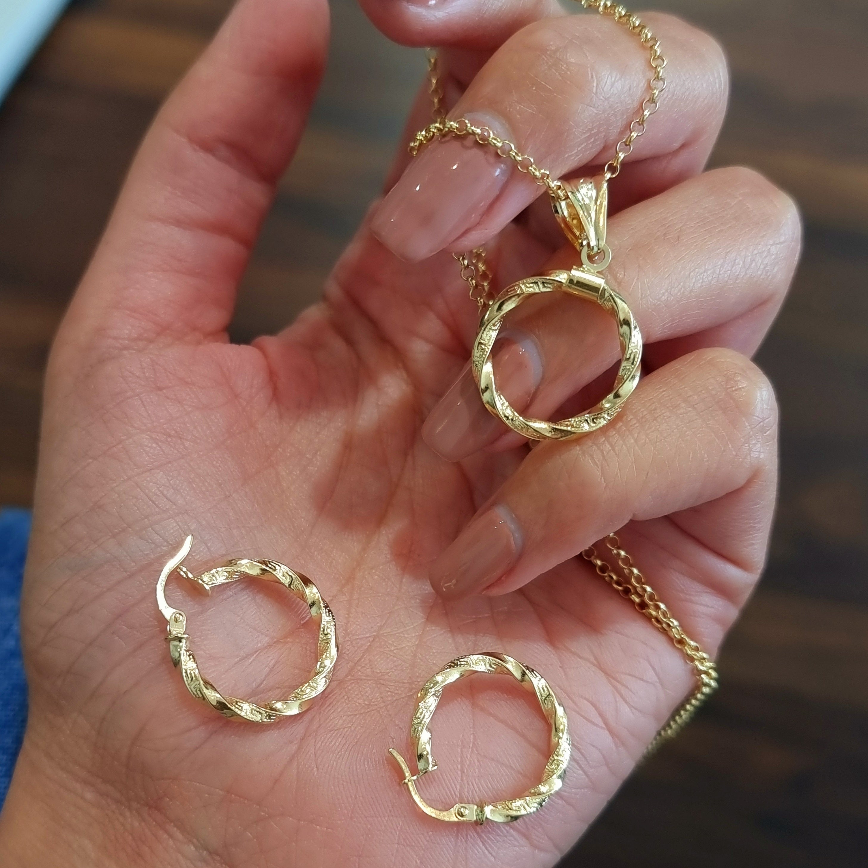 18K Pure Gold Twisted Round Jewelry Set