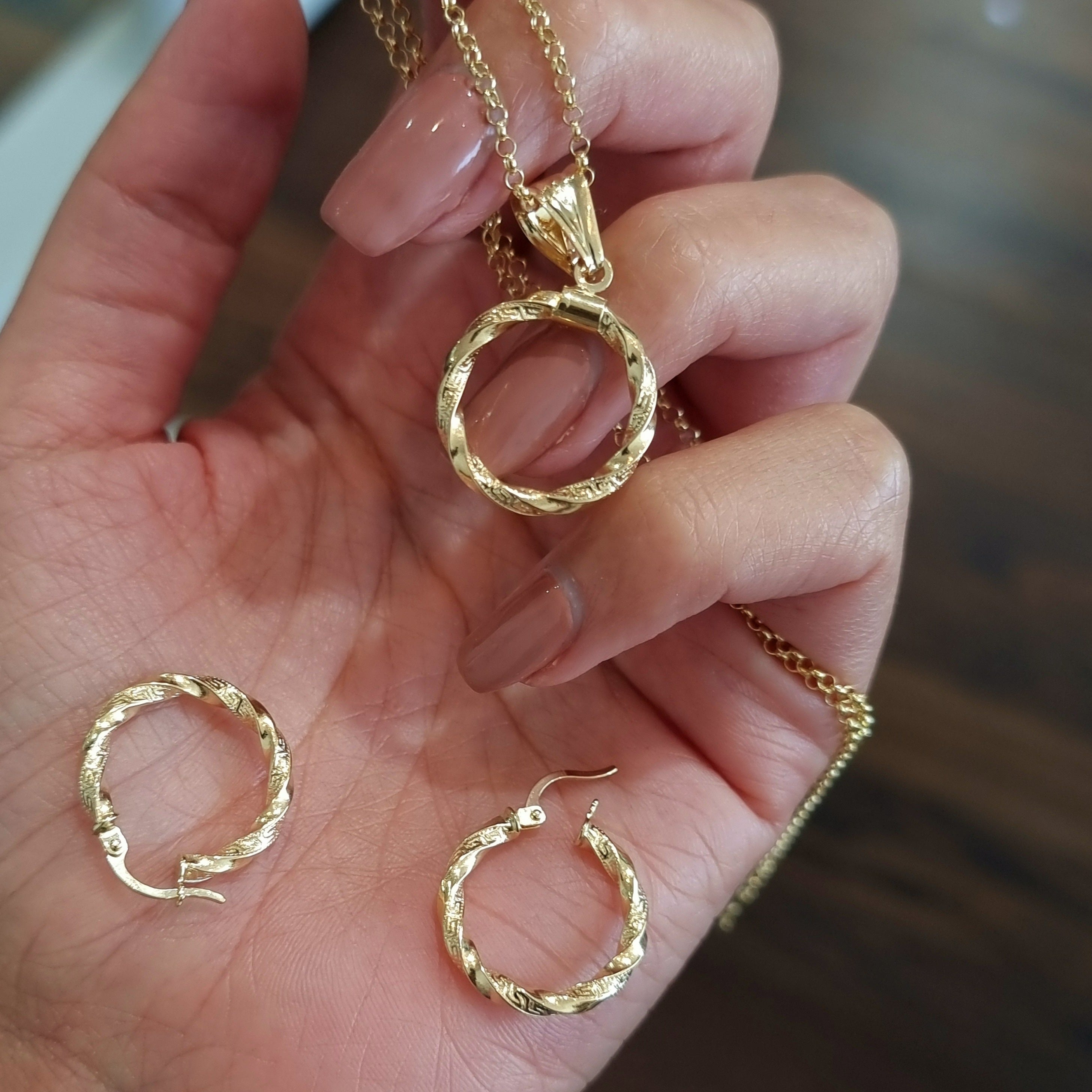 18K Pure Gold Twisted Round Jewelry Set