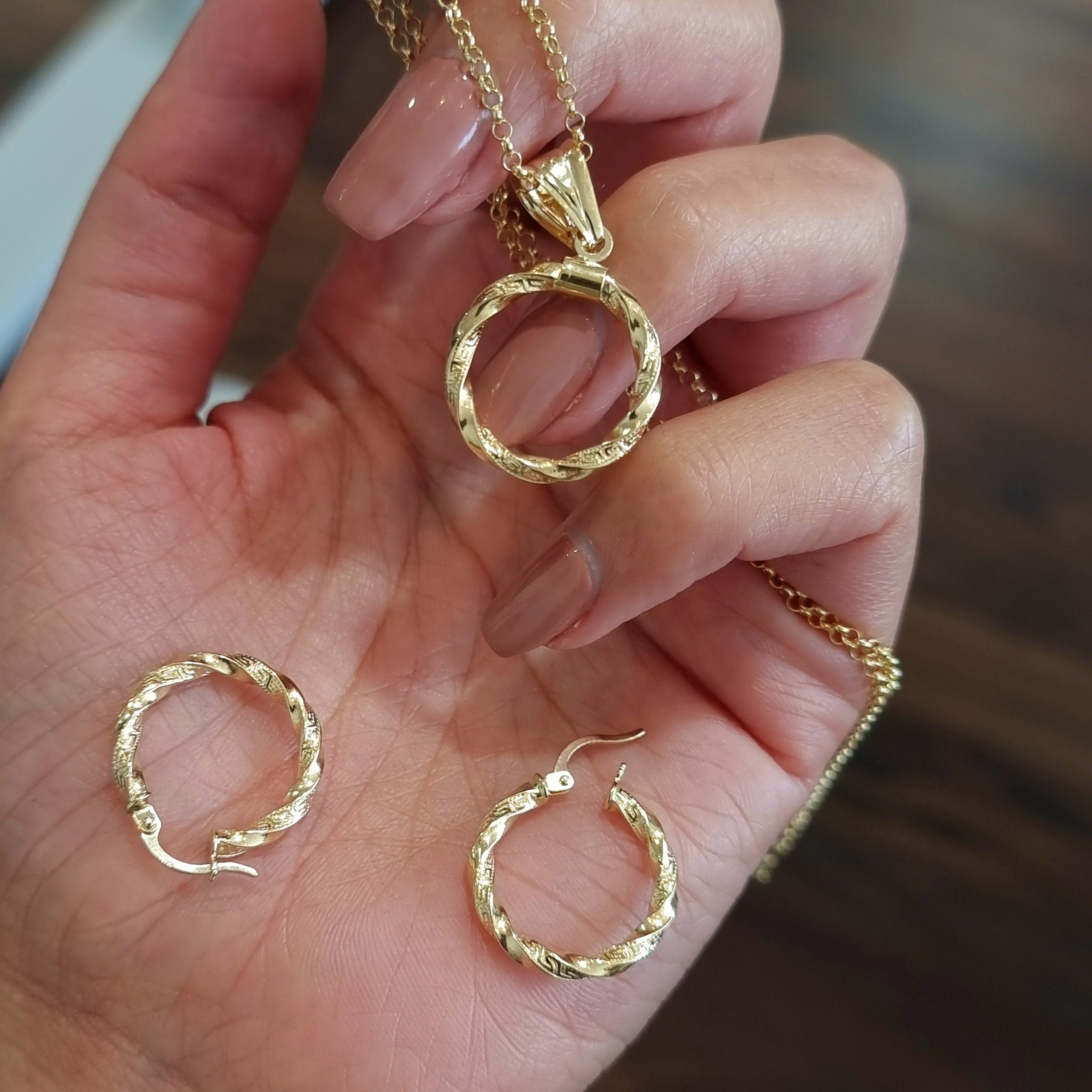 18K Pure Gold Twisted Round Jewelry Set