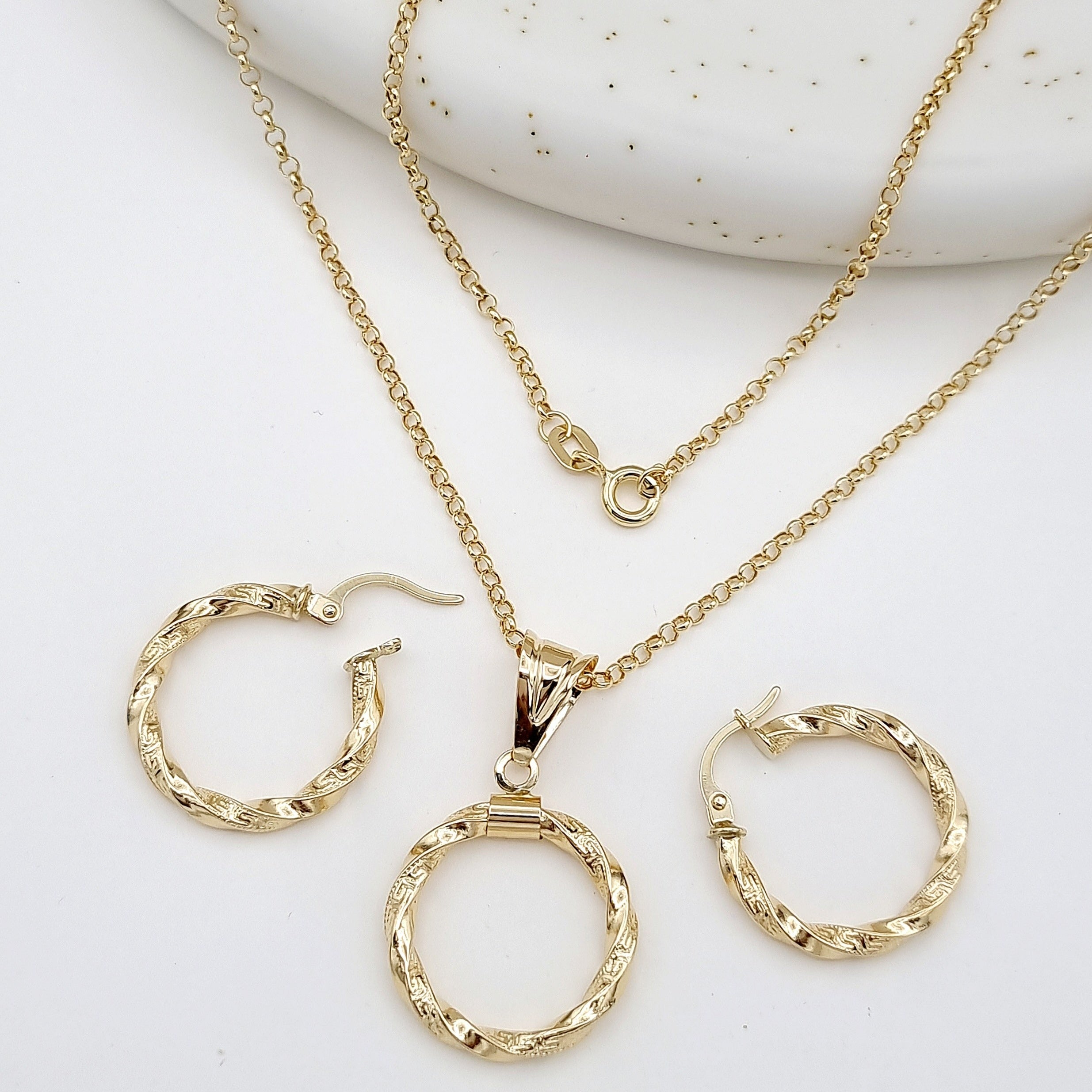 18K Pure Gold Twisted Round Jewelry Set