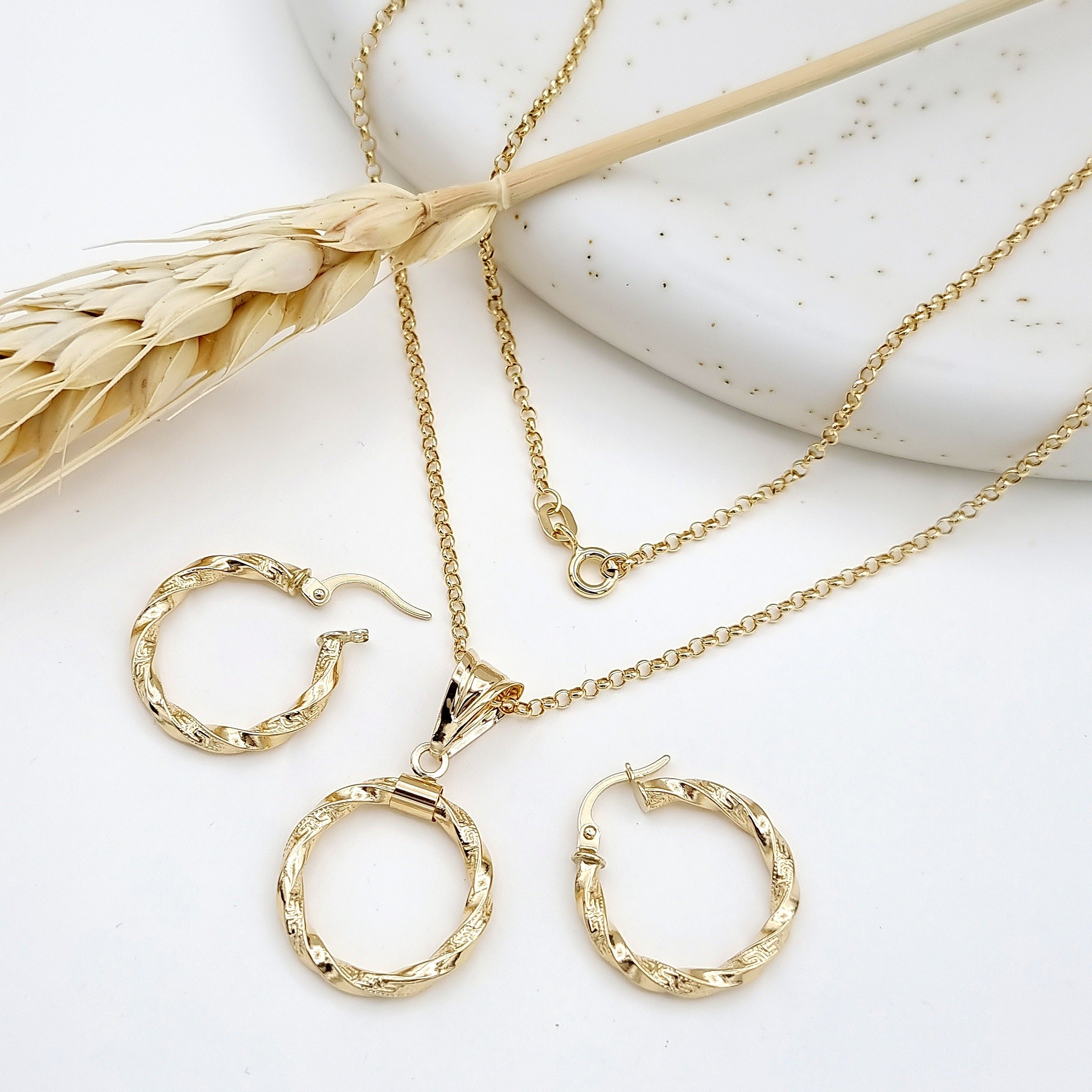 18K Pure Gold Twisted Round Jewelry Set