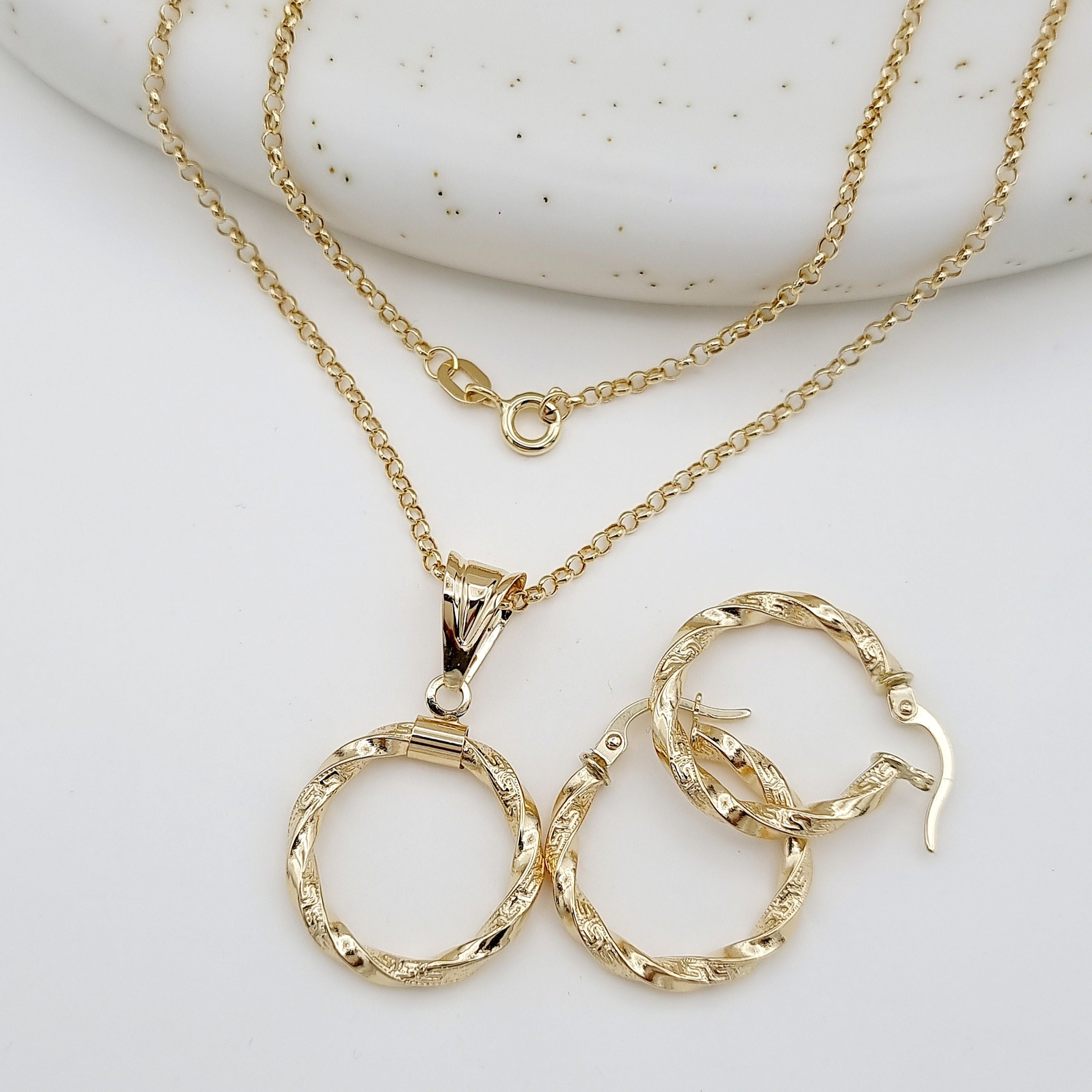 18K Pure Gold Twisted Round Jewelry Set