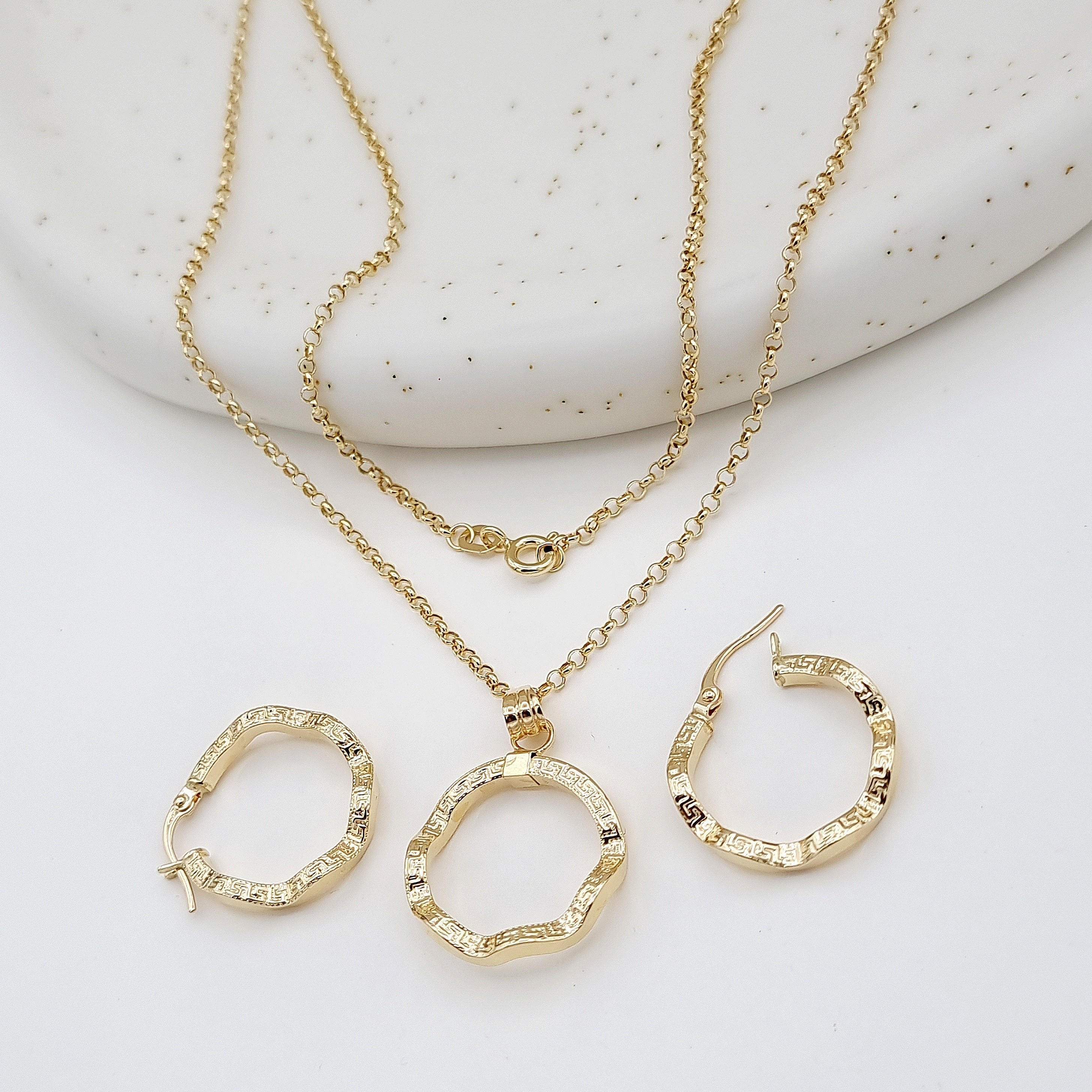 18K Pure Gold Twisted Round Jewelry Set