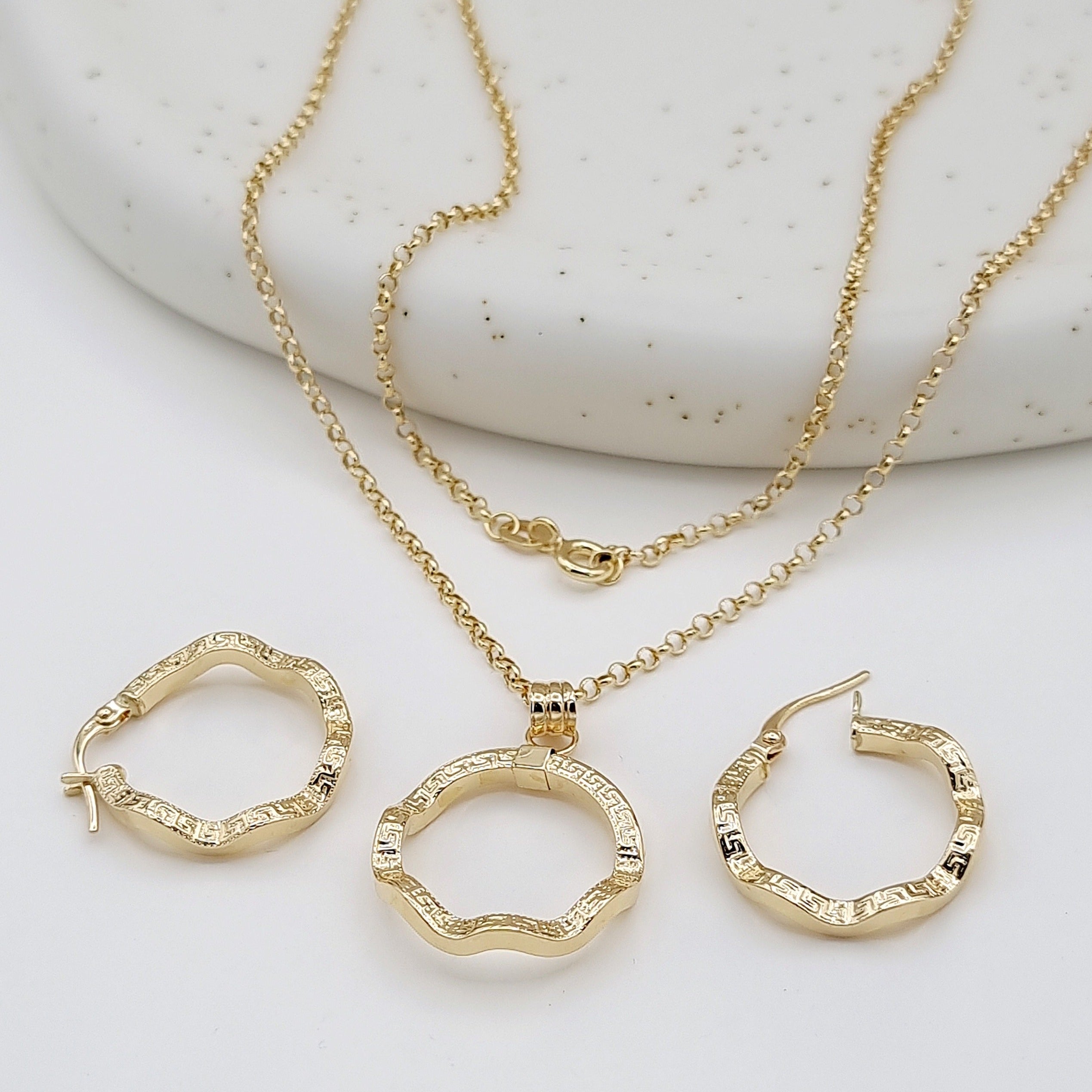 18K Pure Gold Twisted Round Jewelry Set