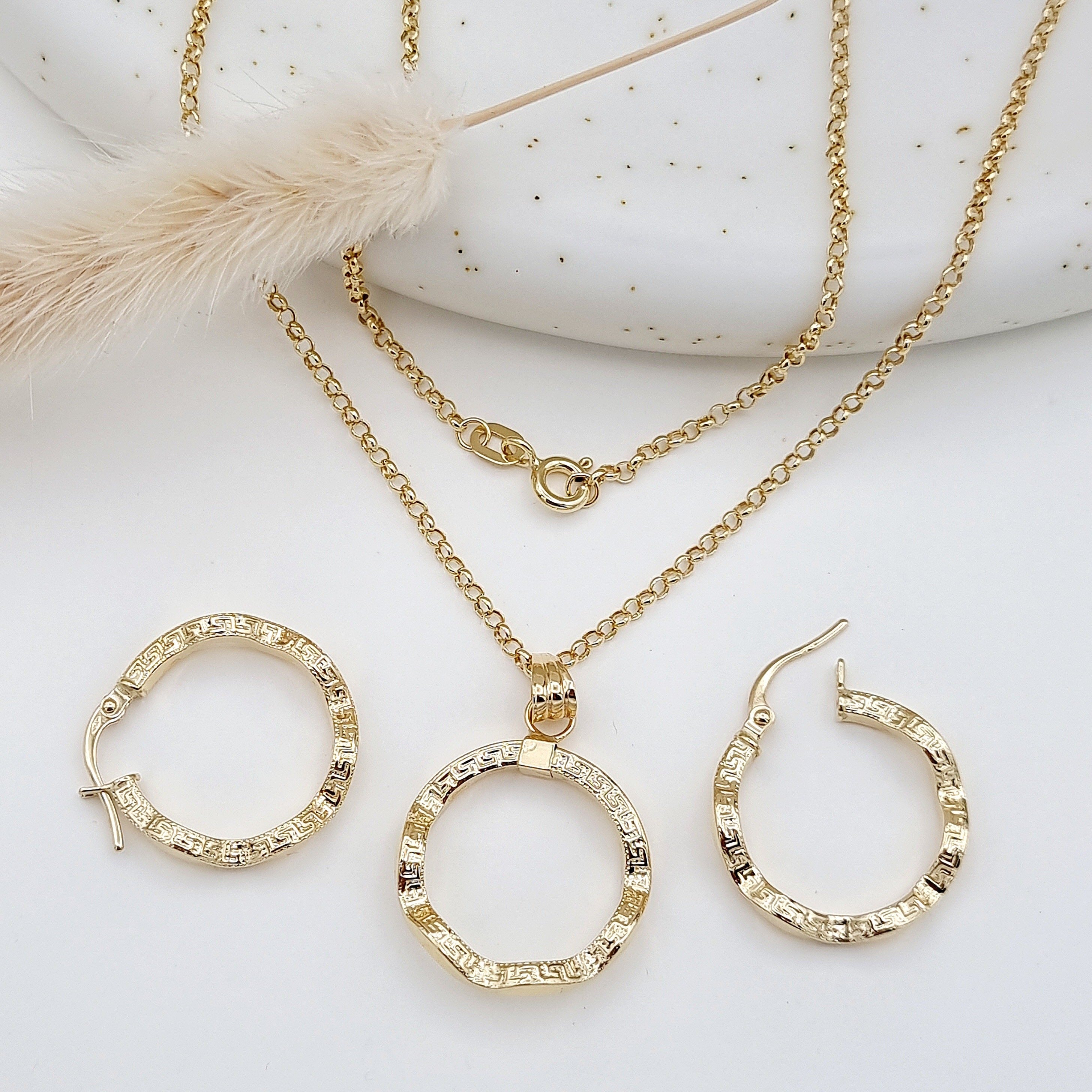 18K Pure Gold Twisted Round Jewelry Set