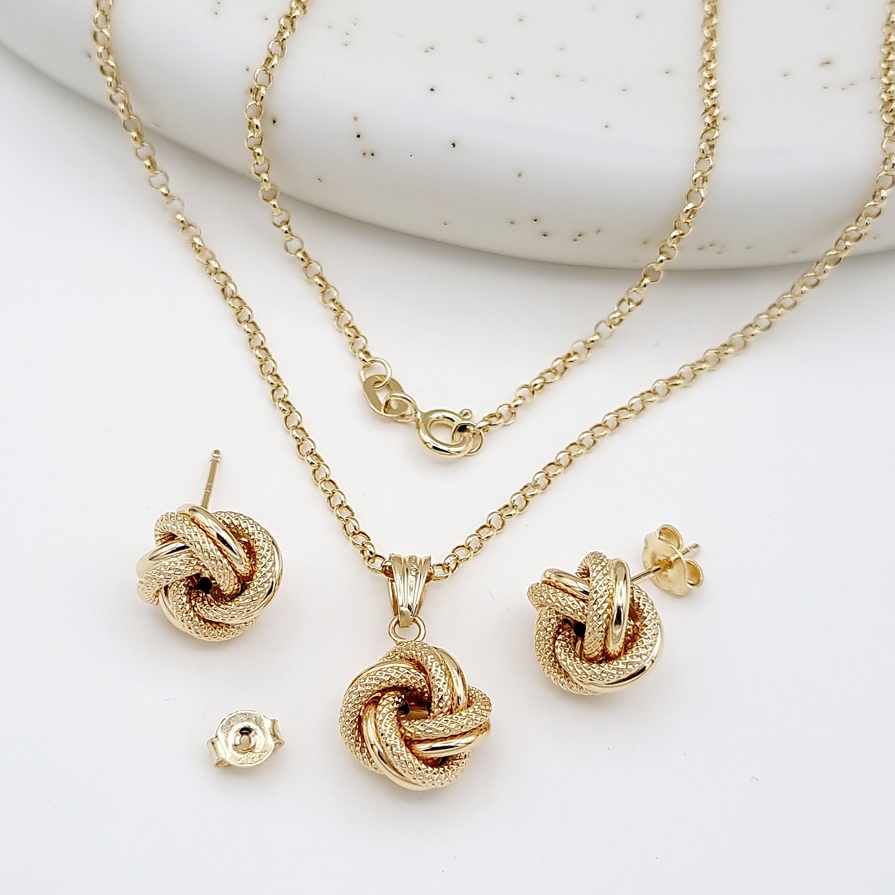 18K Pure Gold Twisted Knot Jewelry Set