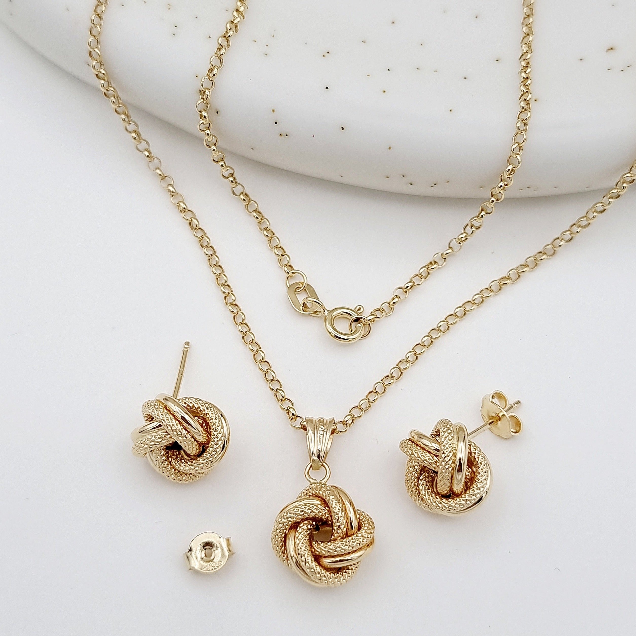 18K Pure Gold Twisted Knot Jewelry Set