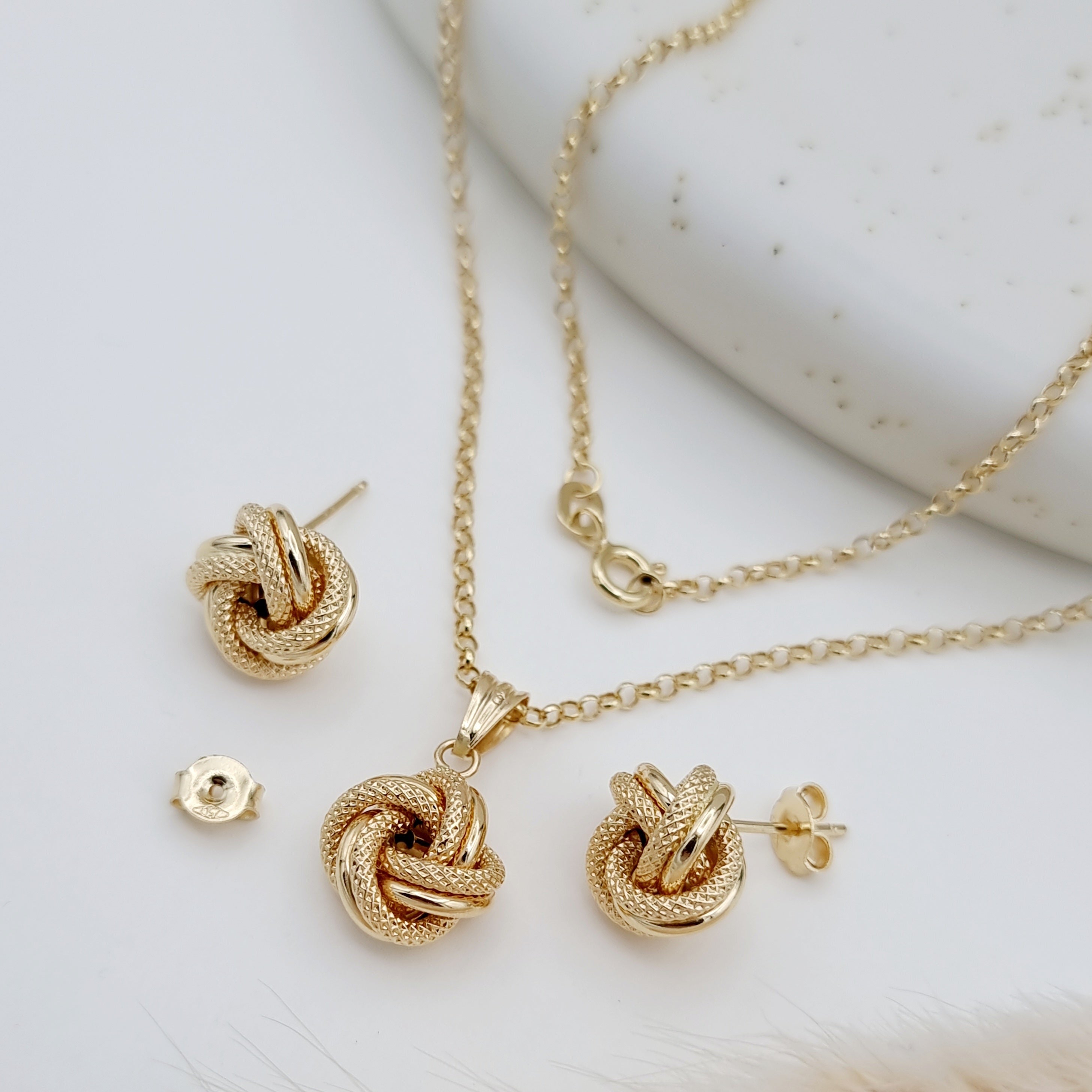 18K Pure Gold Twisted Knot Jewelry Set