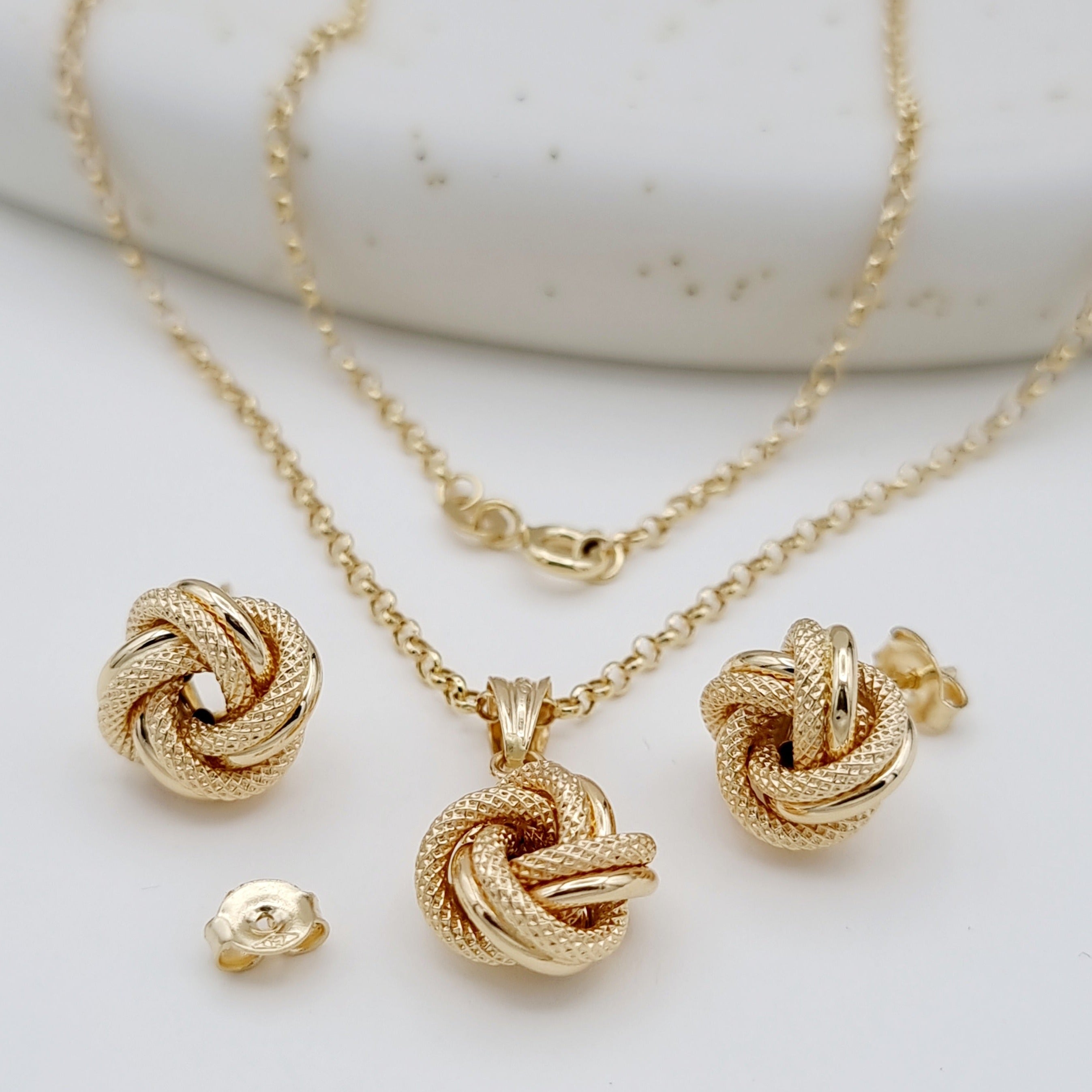 18K Pure Gold Twisted Knot Jewelry Set