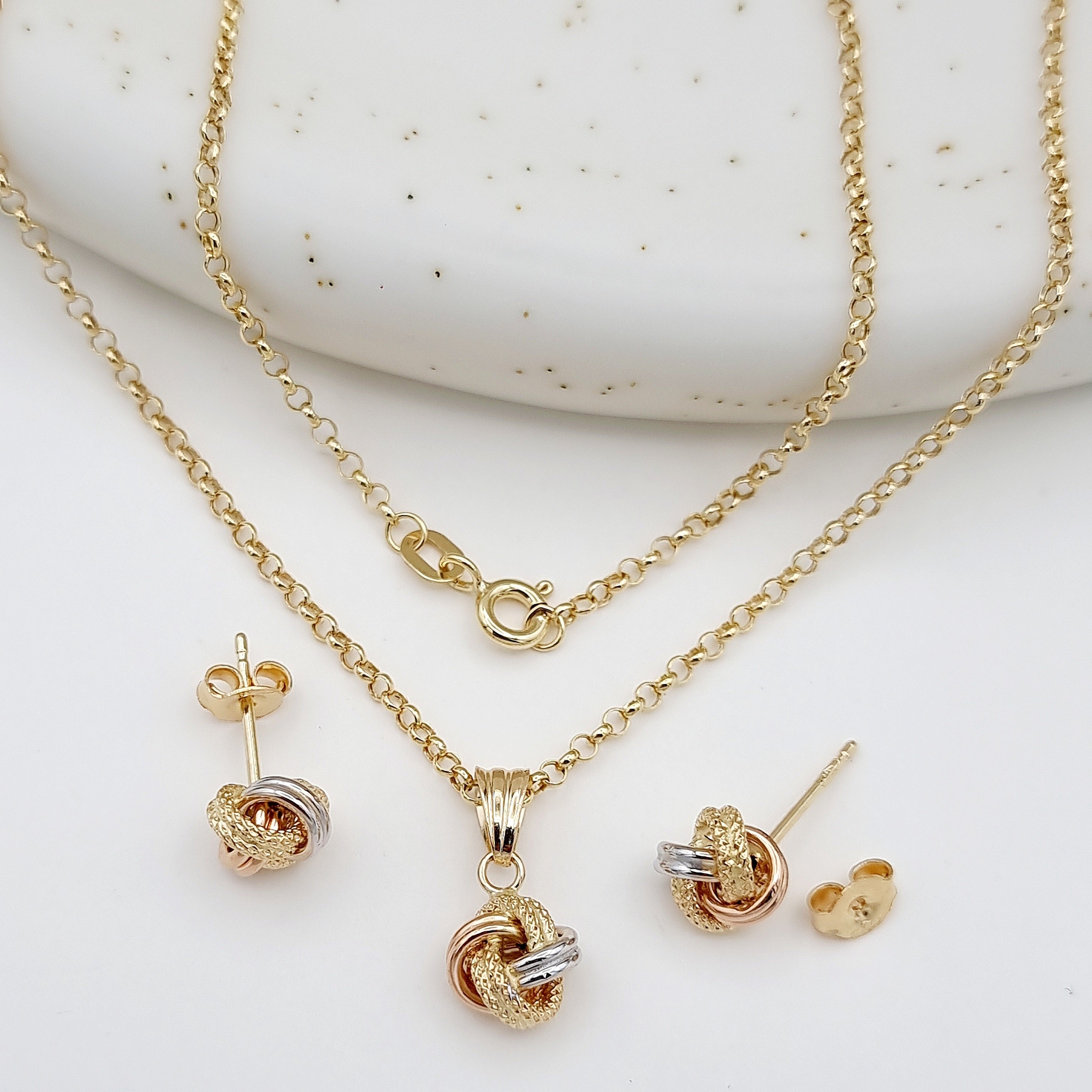 18K Pure Gold Twisted Knot Jewelry Set