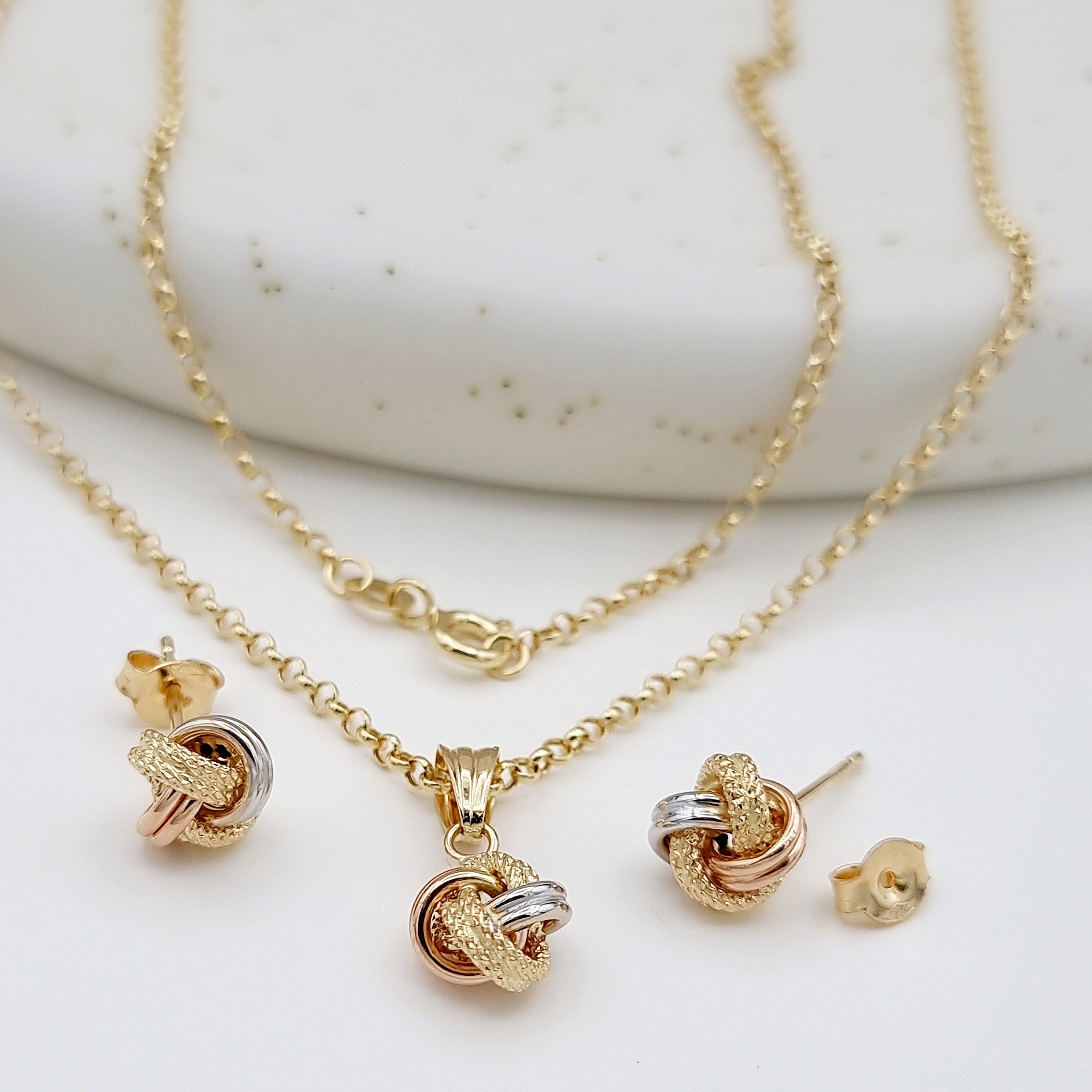 18K Pure Gold Twisted Knot Jewelry Set