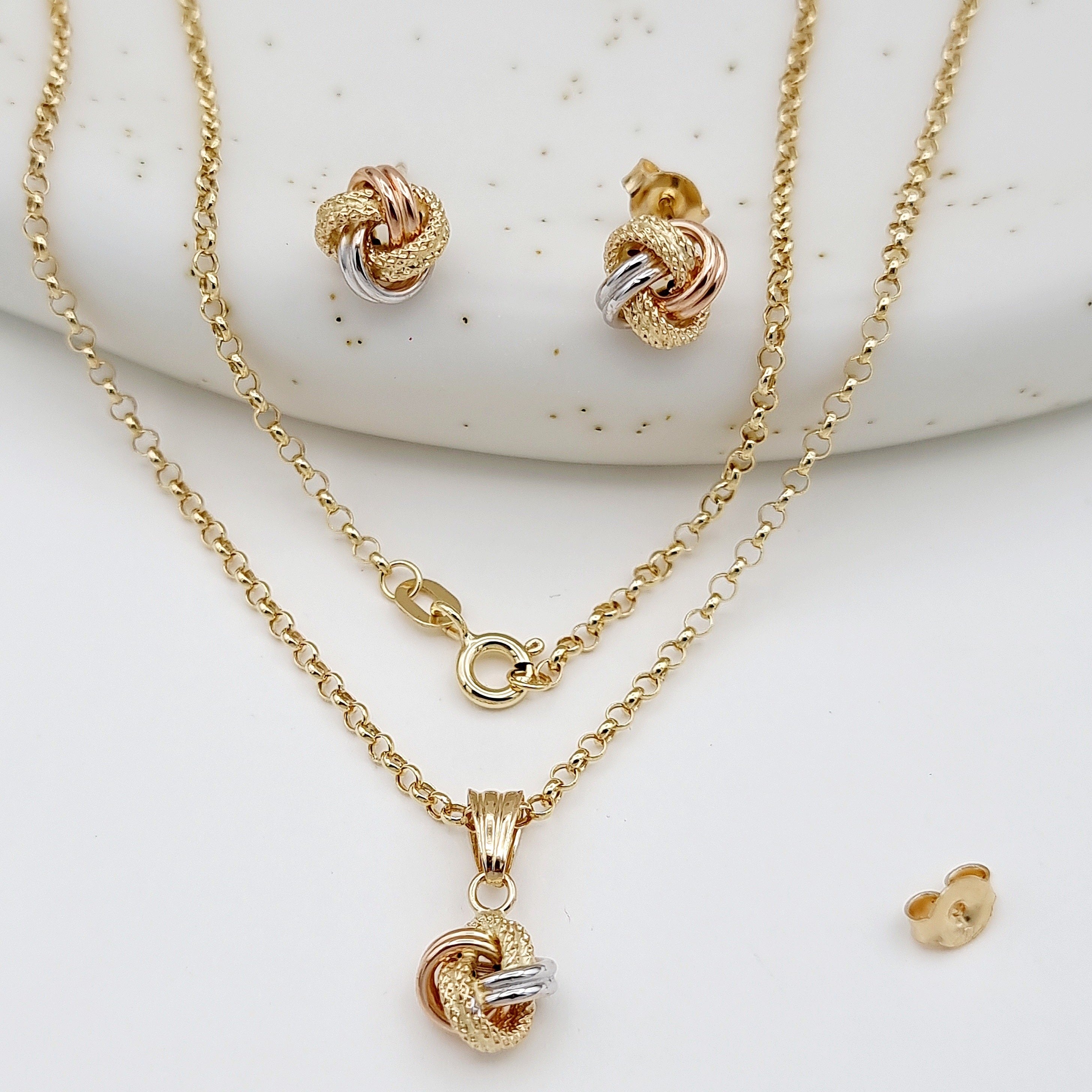 18K Pure Gold Twisted Knot Jewelry Set