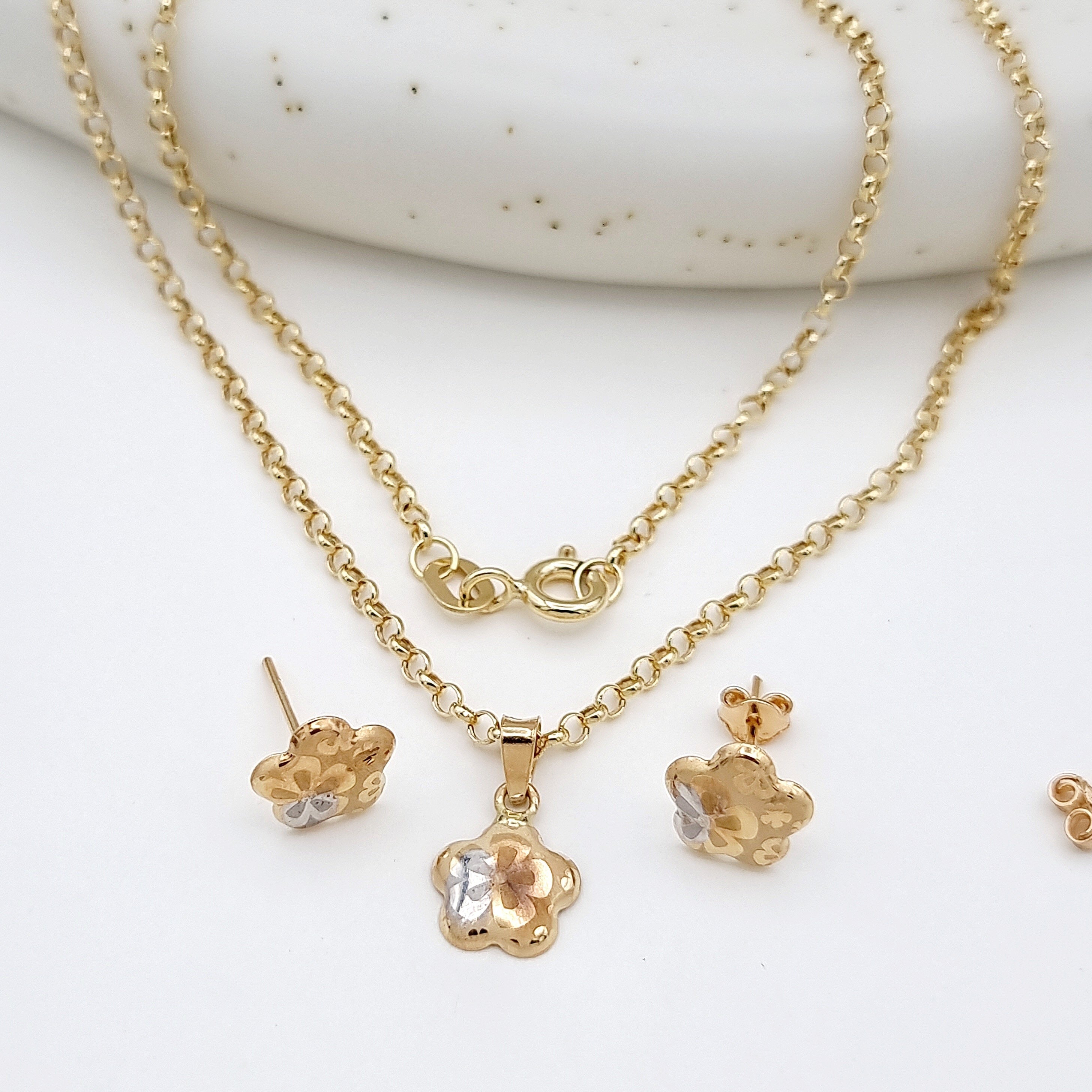 18K Pure Gold Fine Flower Jewelry Set