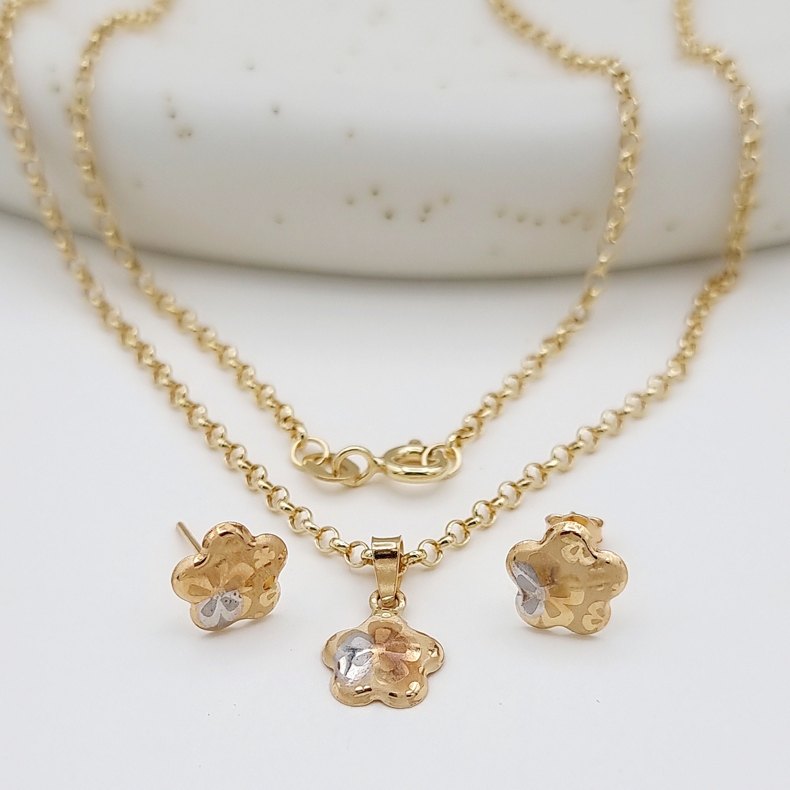 18K Pure Gold Fine Flower Jewelry Set