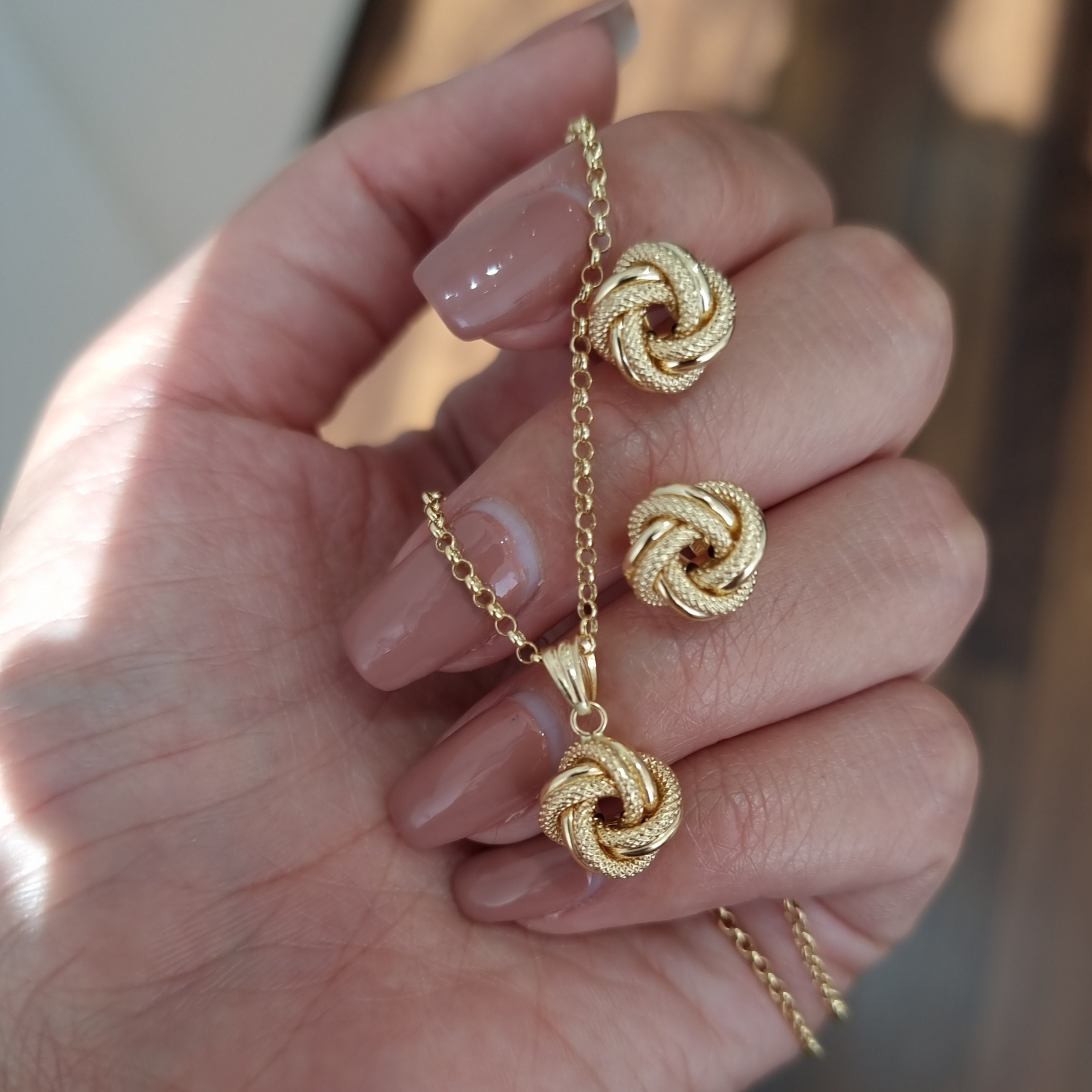 18K Pure Gold Twisted Knot Jewelry Set