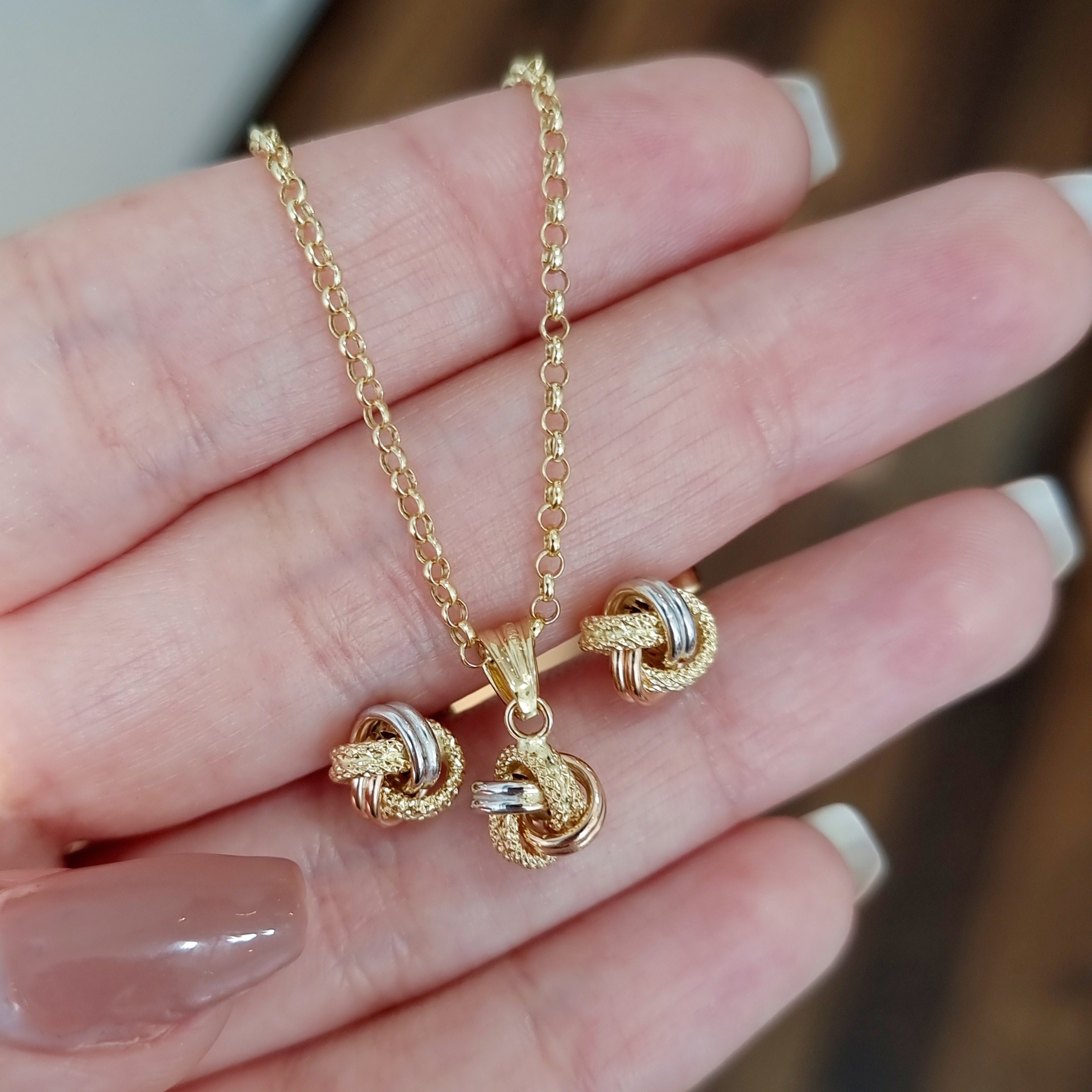 18K Pure Gold Twisted Knot Jewelry Set