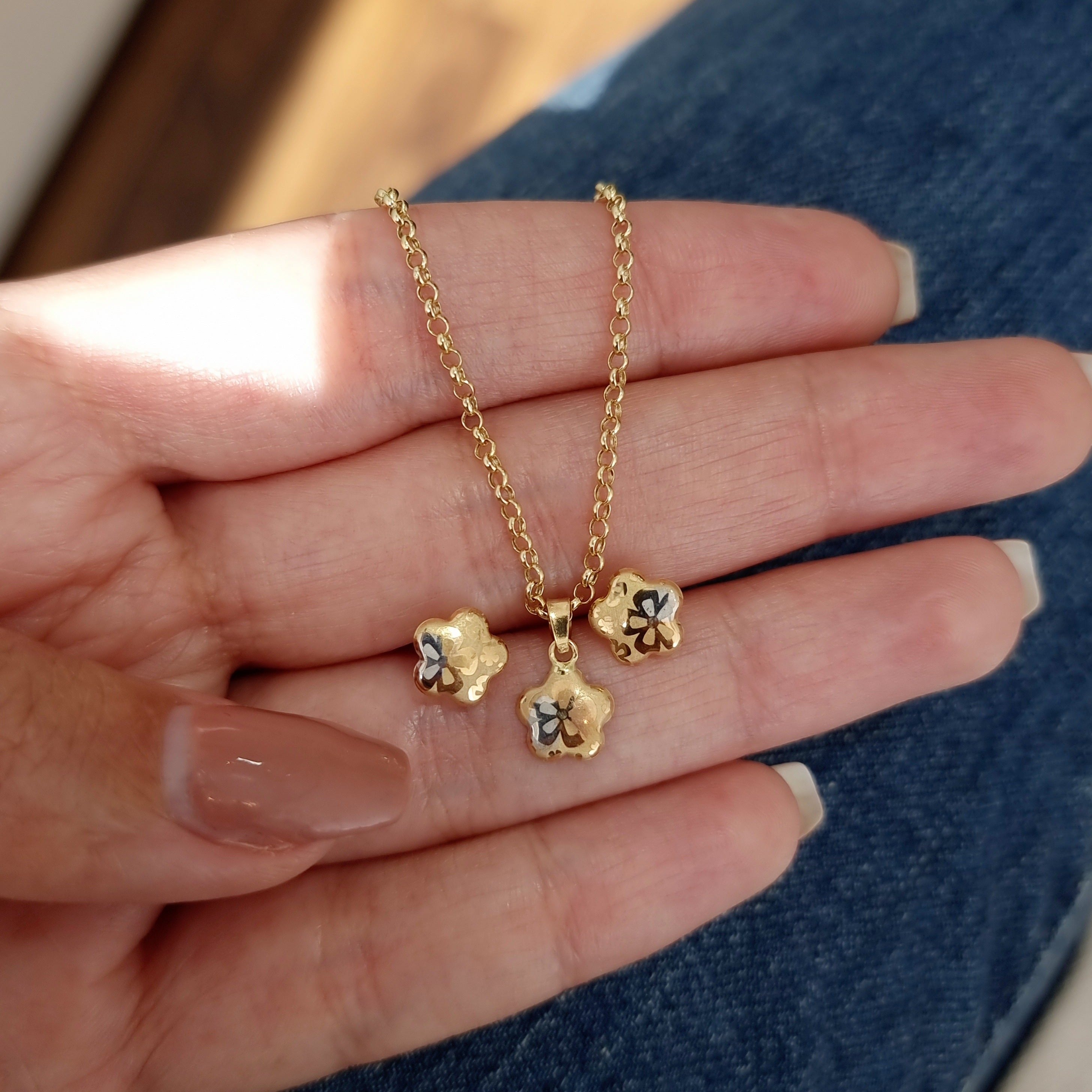 18K Pure Gold Fine Flower Jewelry Set