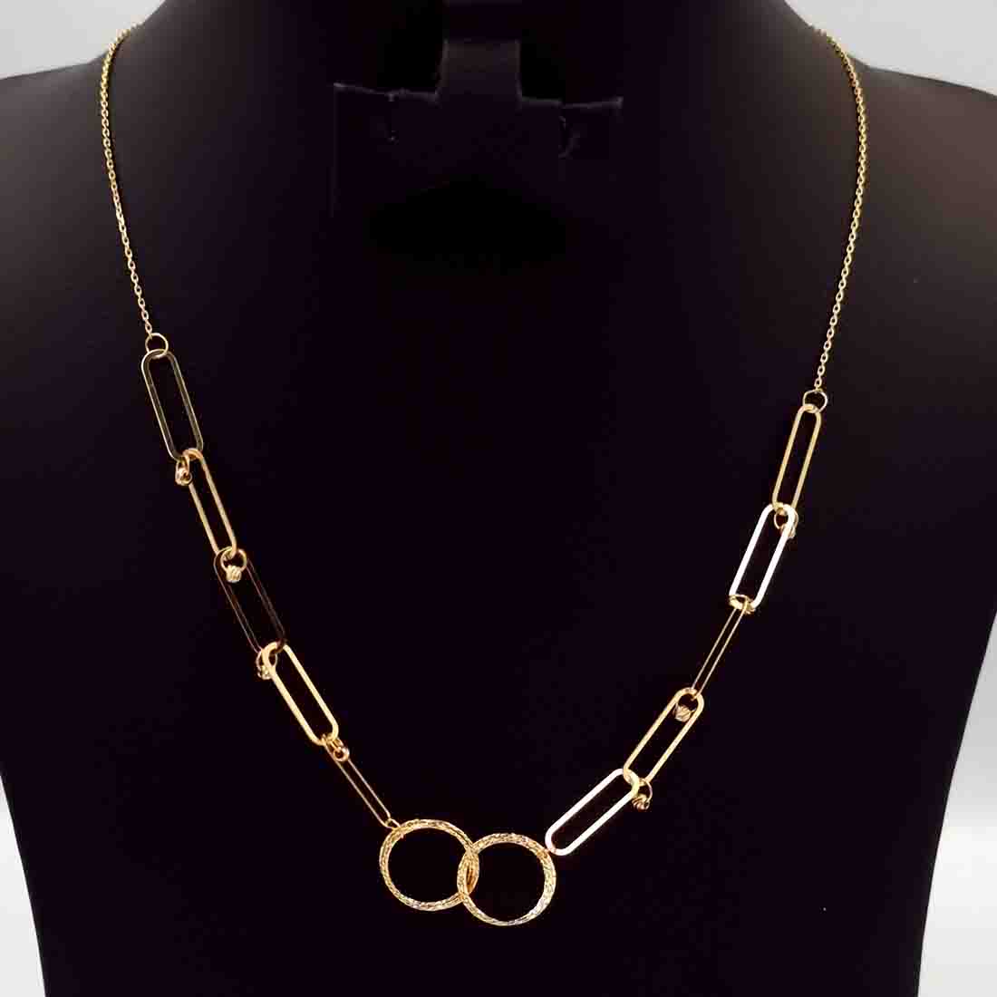 18K Pure Gold Circle Linked Chain Necklace