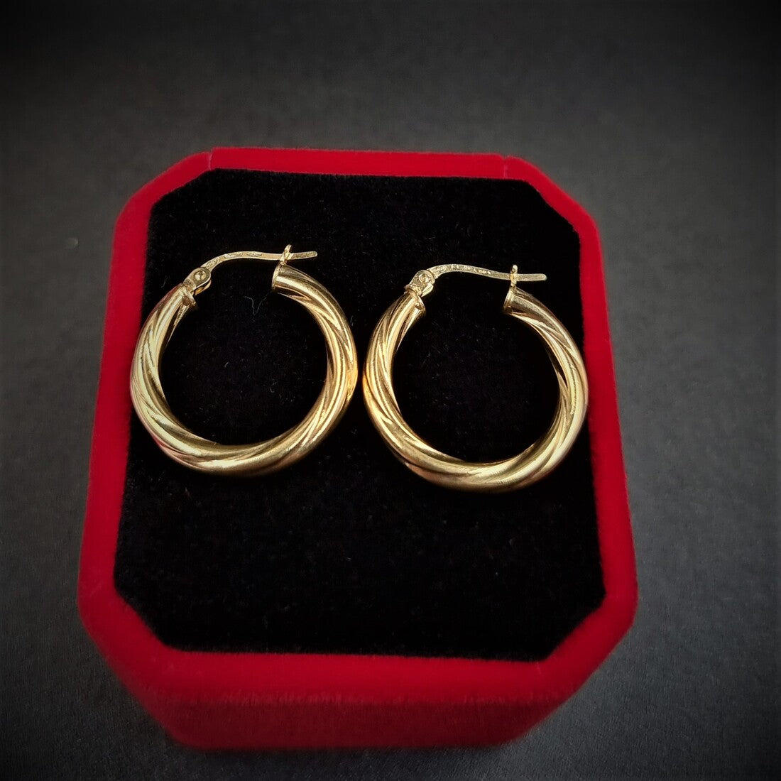 18K Pure Gold Twisted Hoop Earring Set