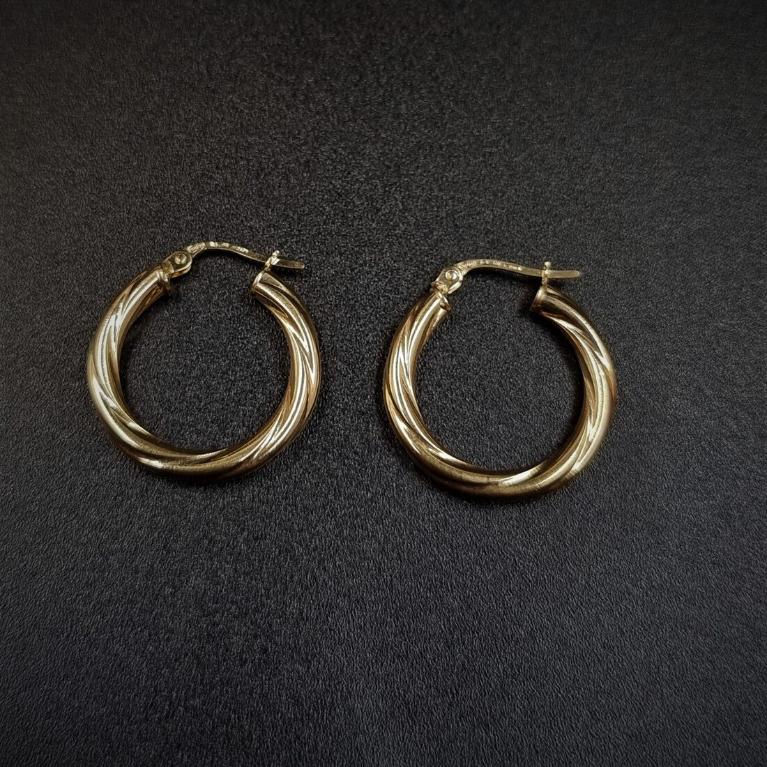 18K Pure Gold Twisted Hoop Earring Set