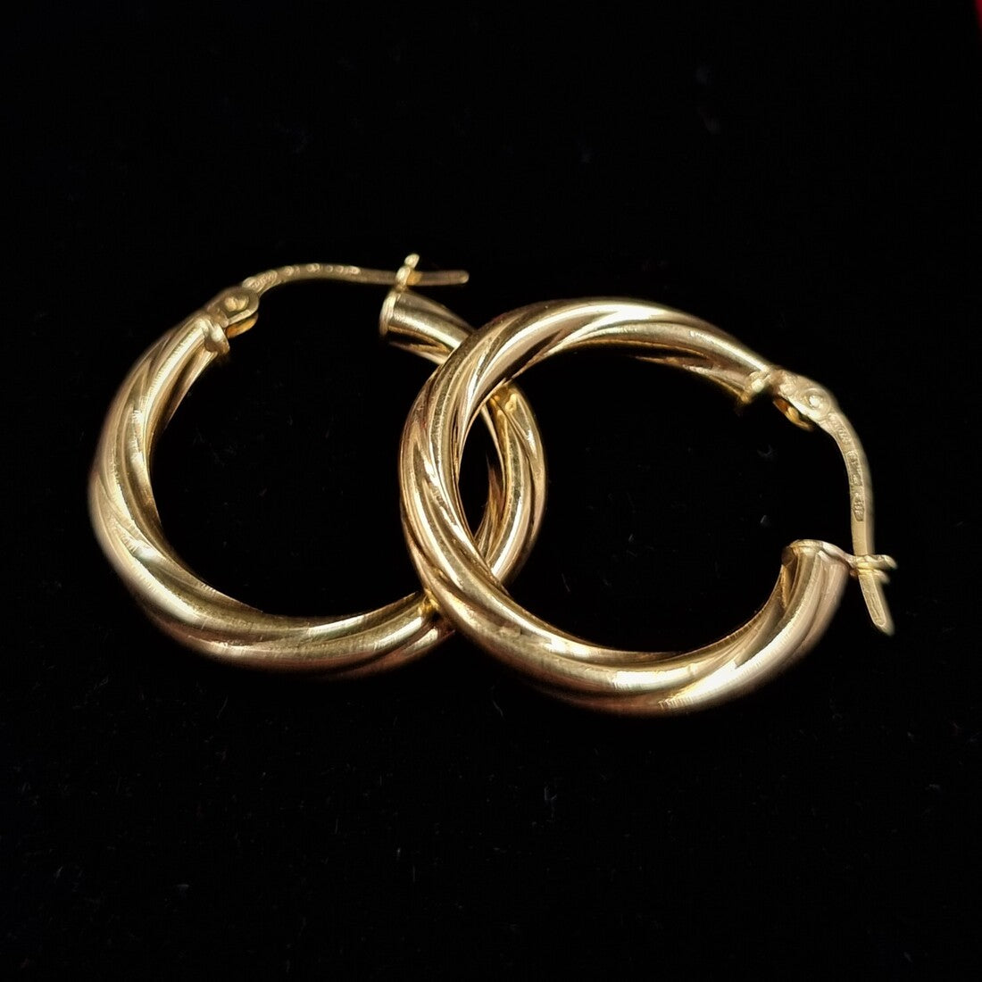 18K Pure Gold Twisted Hoop Earring Set