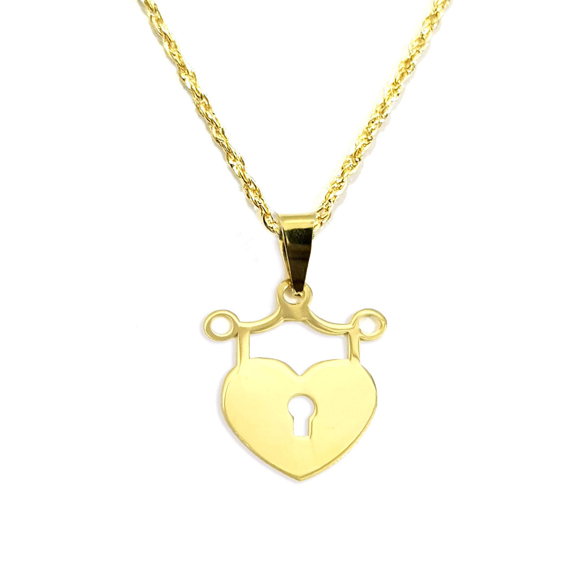 18K Pure Gold Heart and Lock Design Necklace