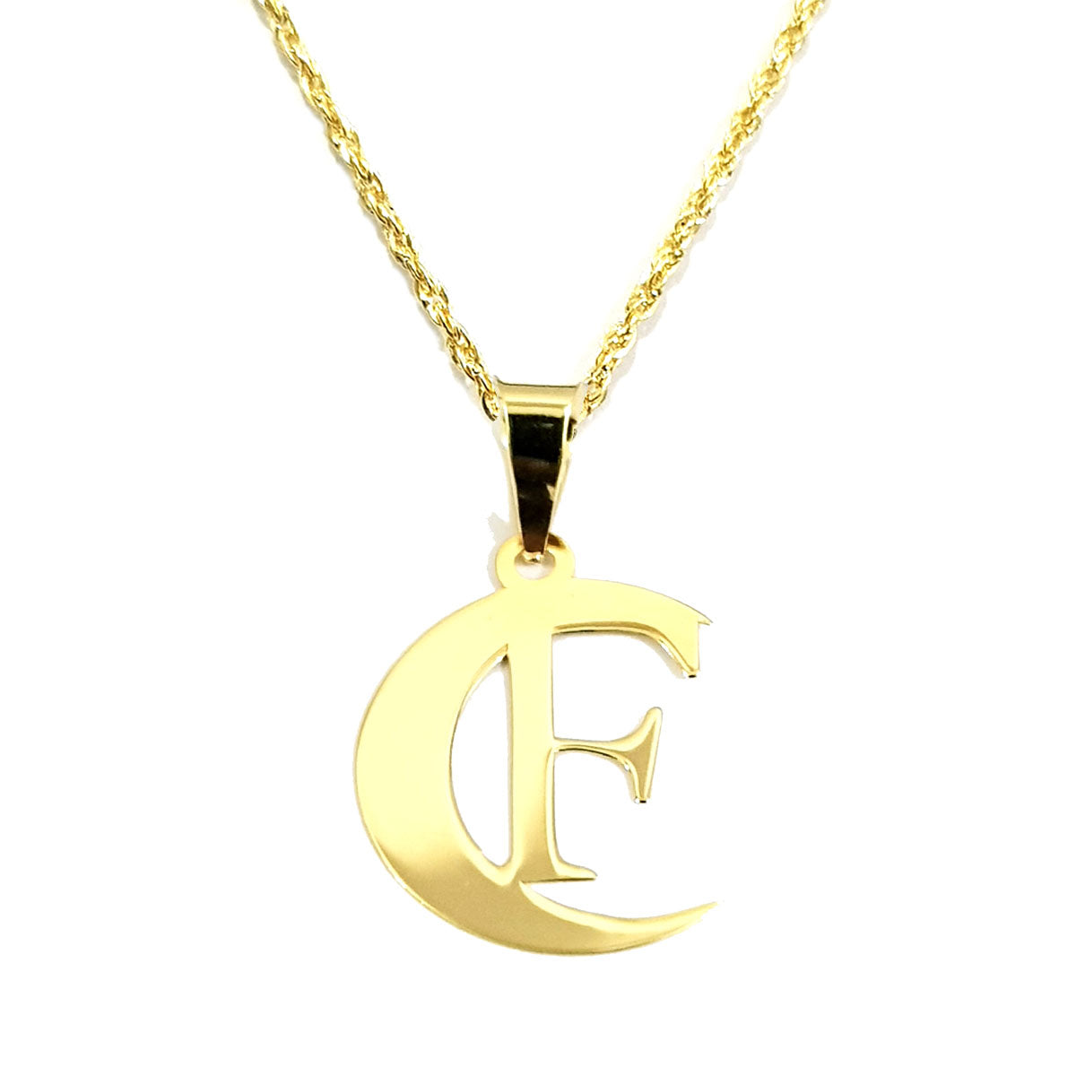 18K Pure Gold Halfmoon Letter F Design Necklace